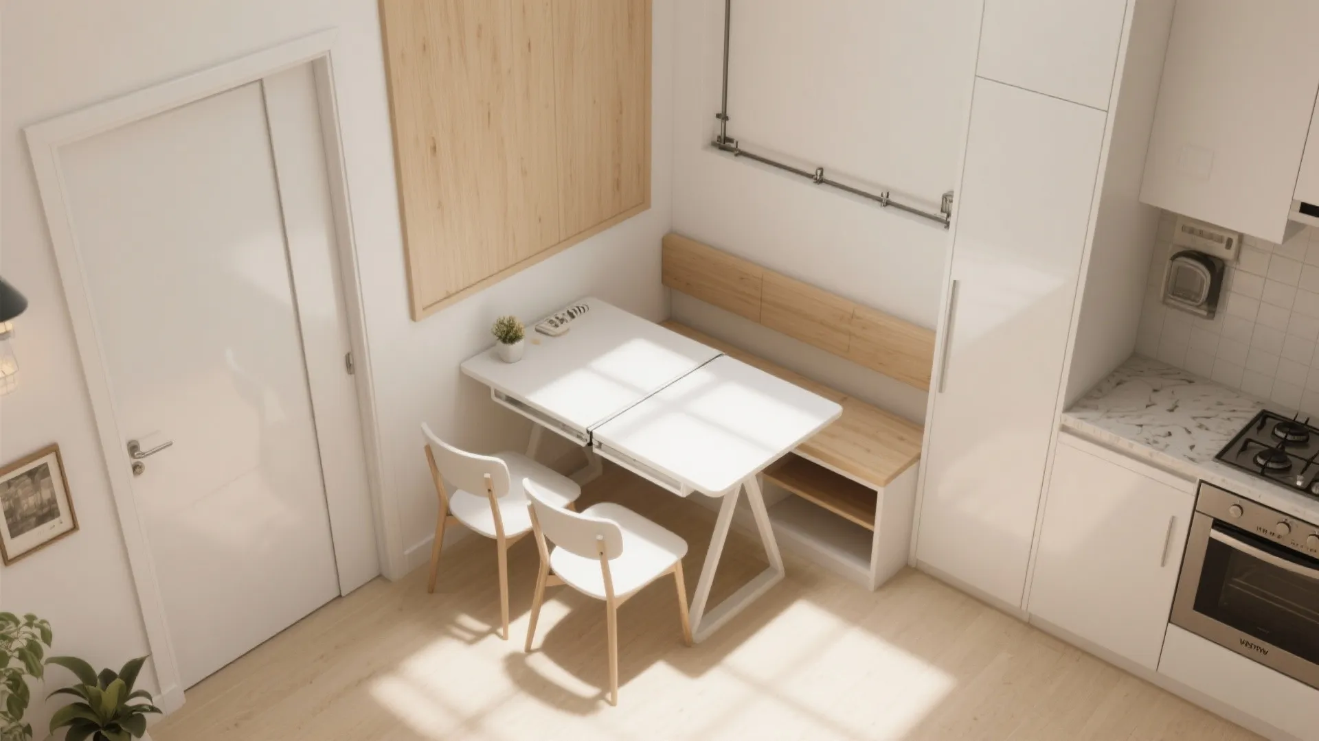 Flexible utility-dining overlap that saves floor space