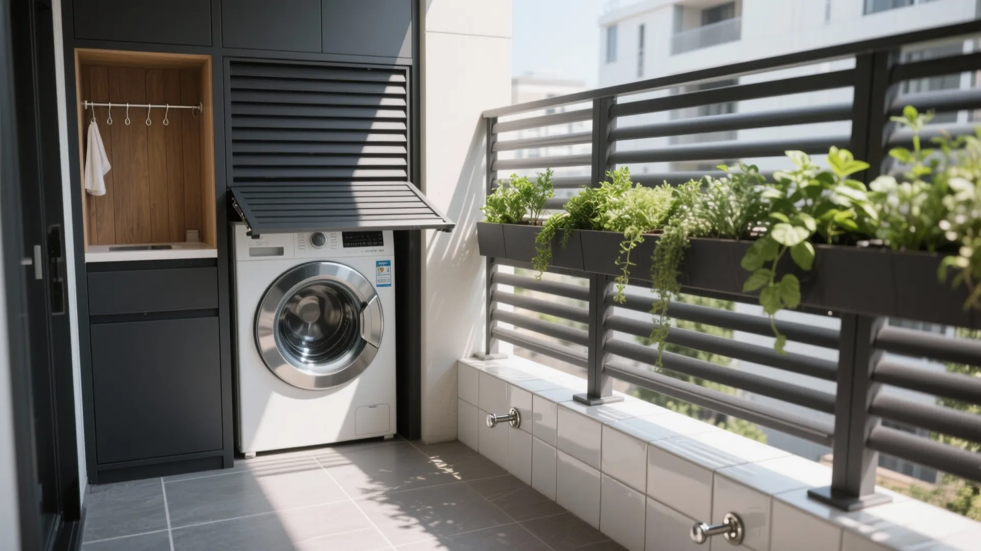Utility Balcony: Laundry, Plants, and Micro-Storage