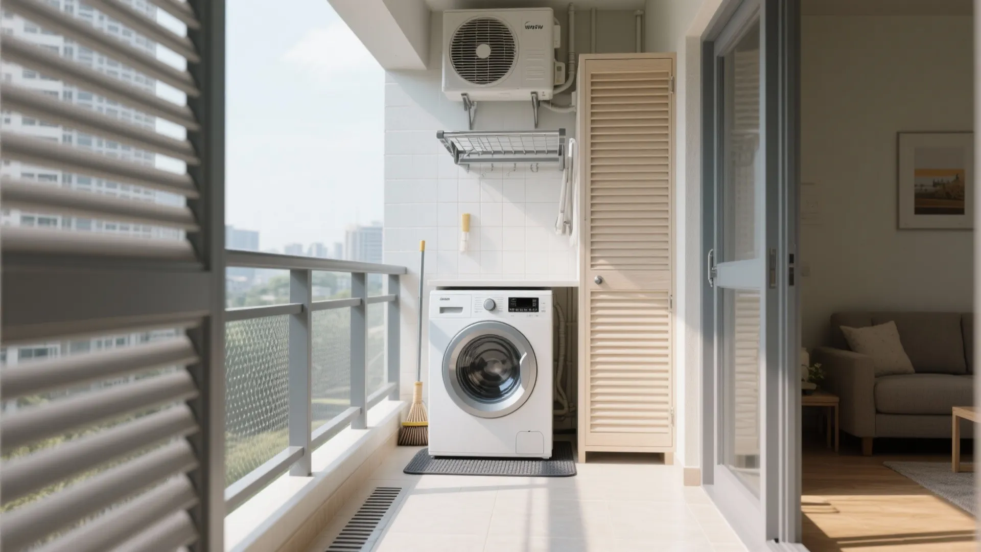 Utility balcony that breathes: laundry, drying, and storage