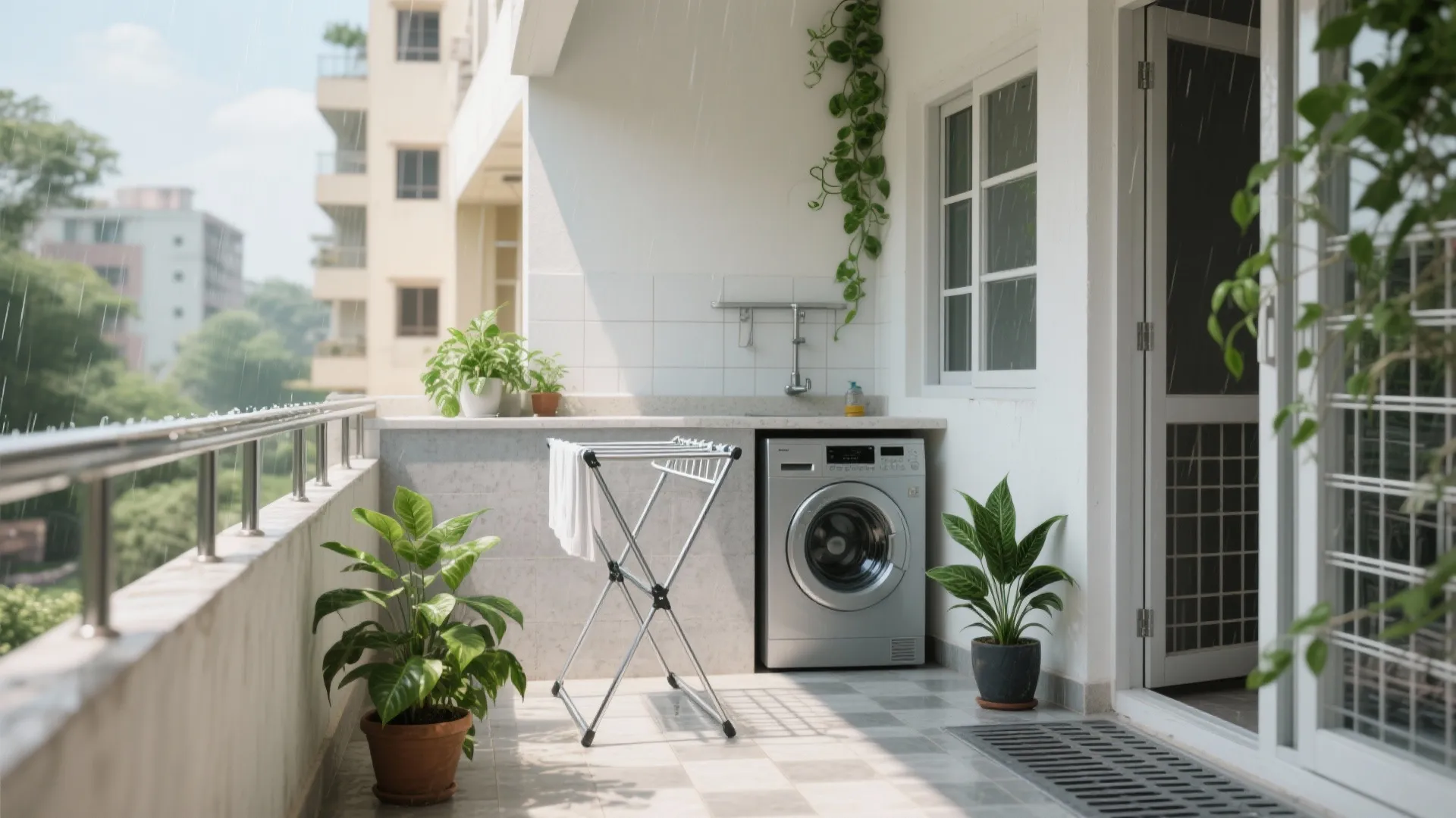 Utility balcony that doubles as a green corner