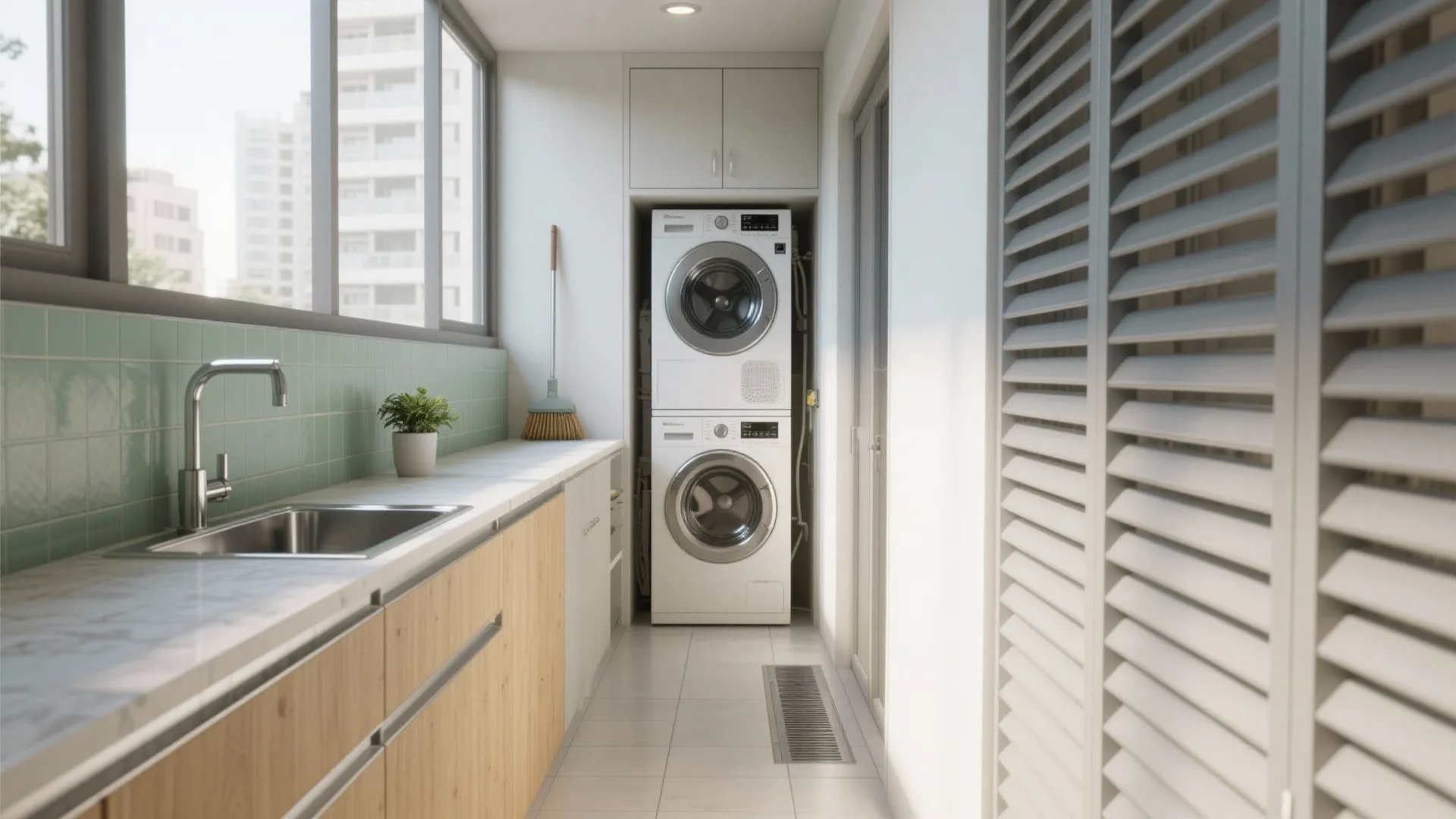 Utility balcony as a hardworking service spine