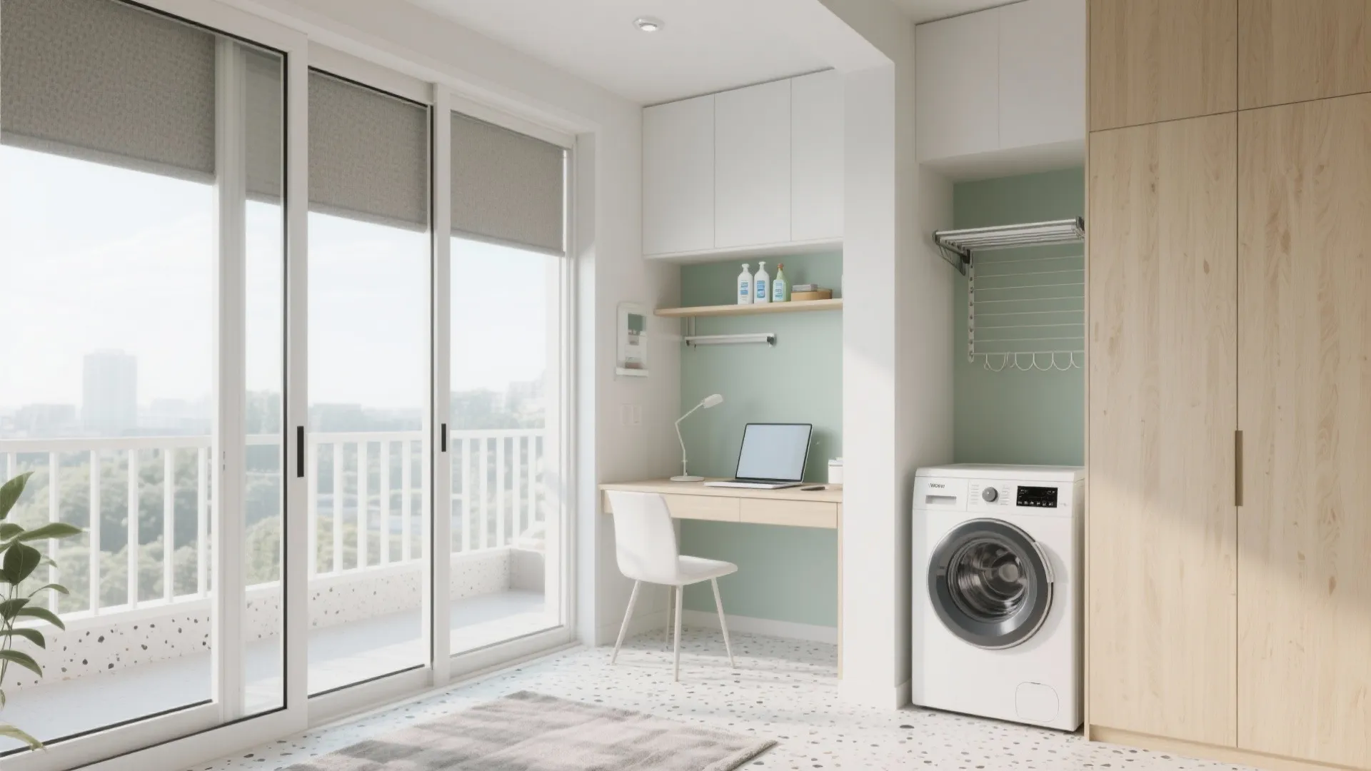 Utility + balcony integration that earns its keep