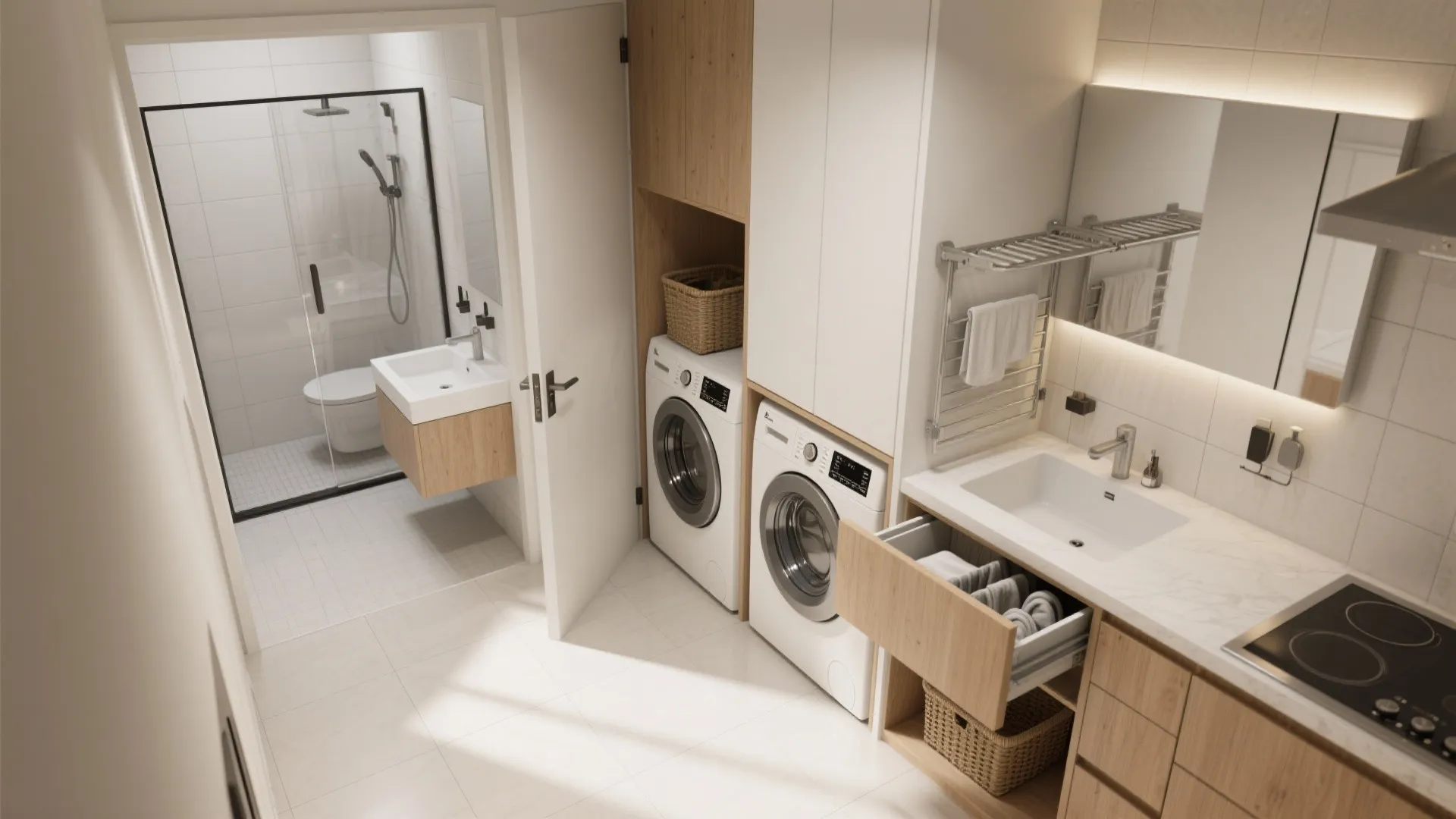 Compact utility and smart bathroom layout