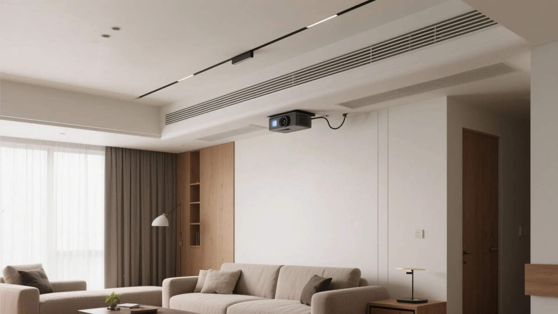 Idea 4: Utility-Ready Ceiling (Tracks, Projector, and Air)