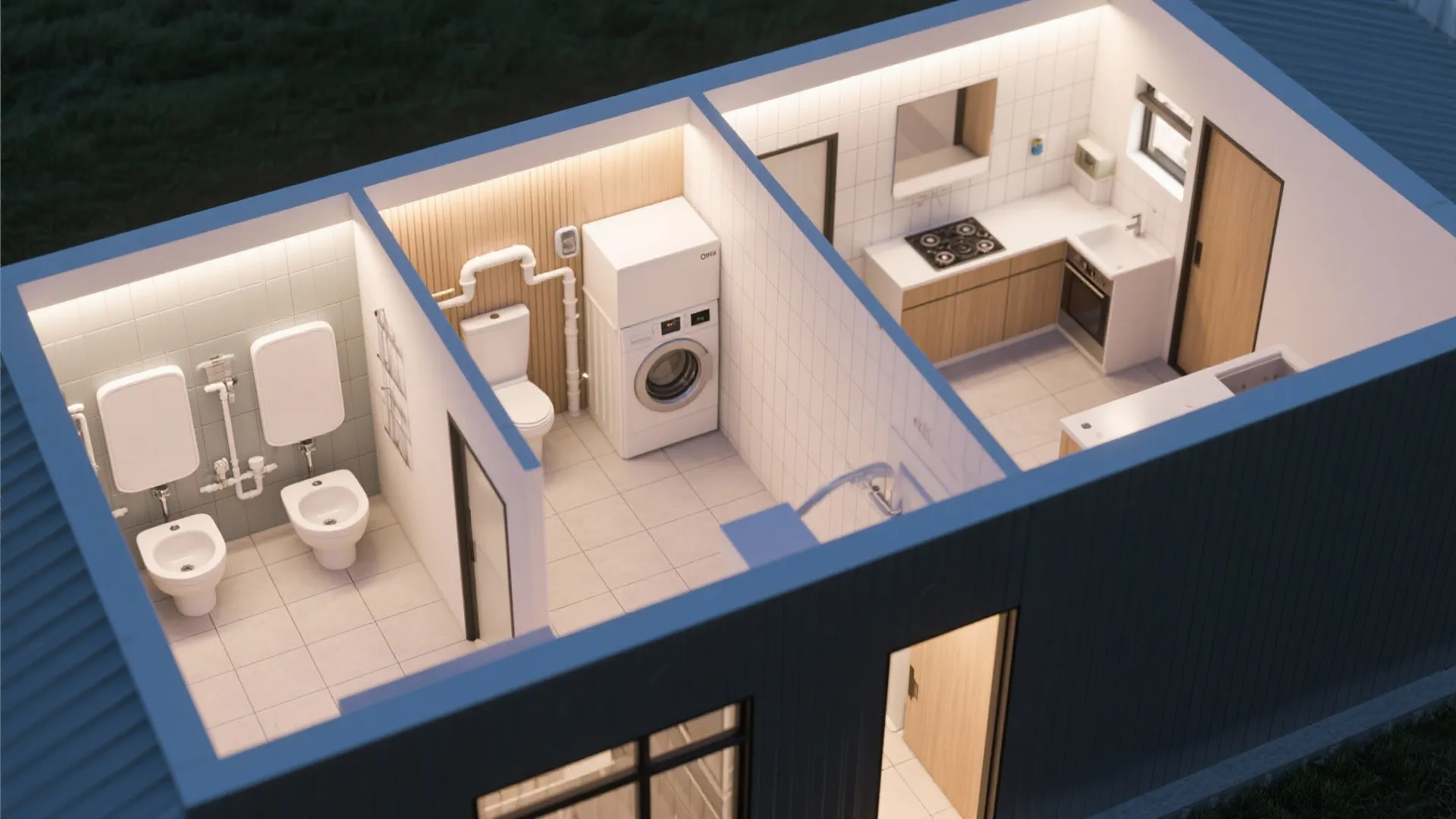 3. Compact utility cores for plumbing efficiency