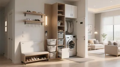 Smart Entryway Laundry Hub with Modern Storage