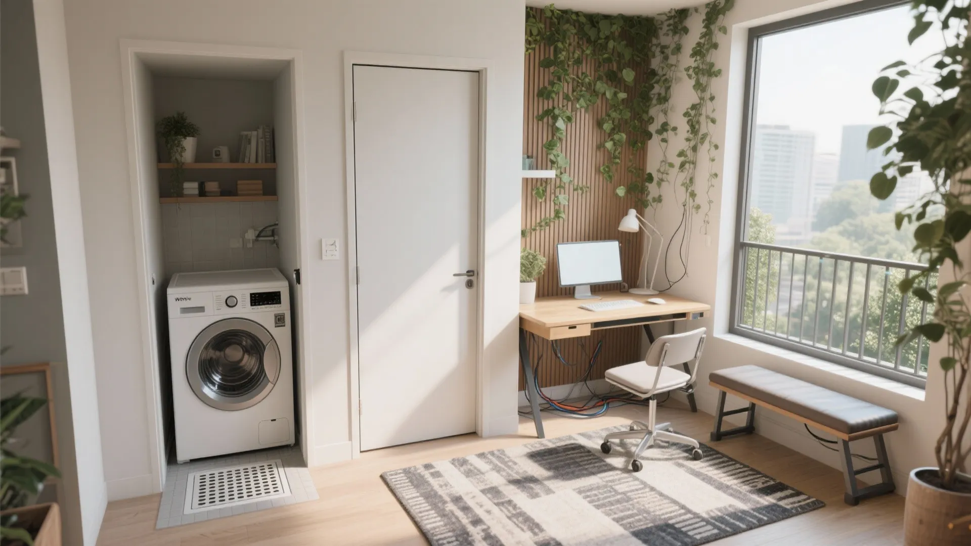 Flexible Utility: Laundry Niche, Micro-Office, or Fitness Corner