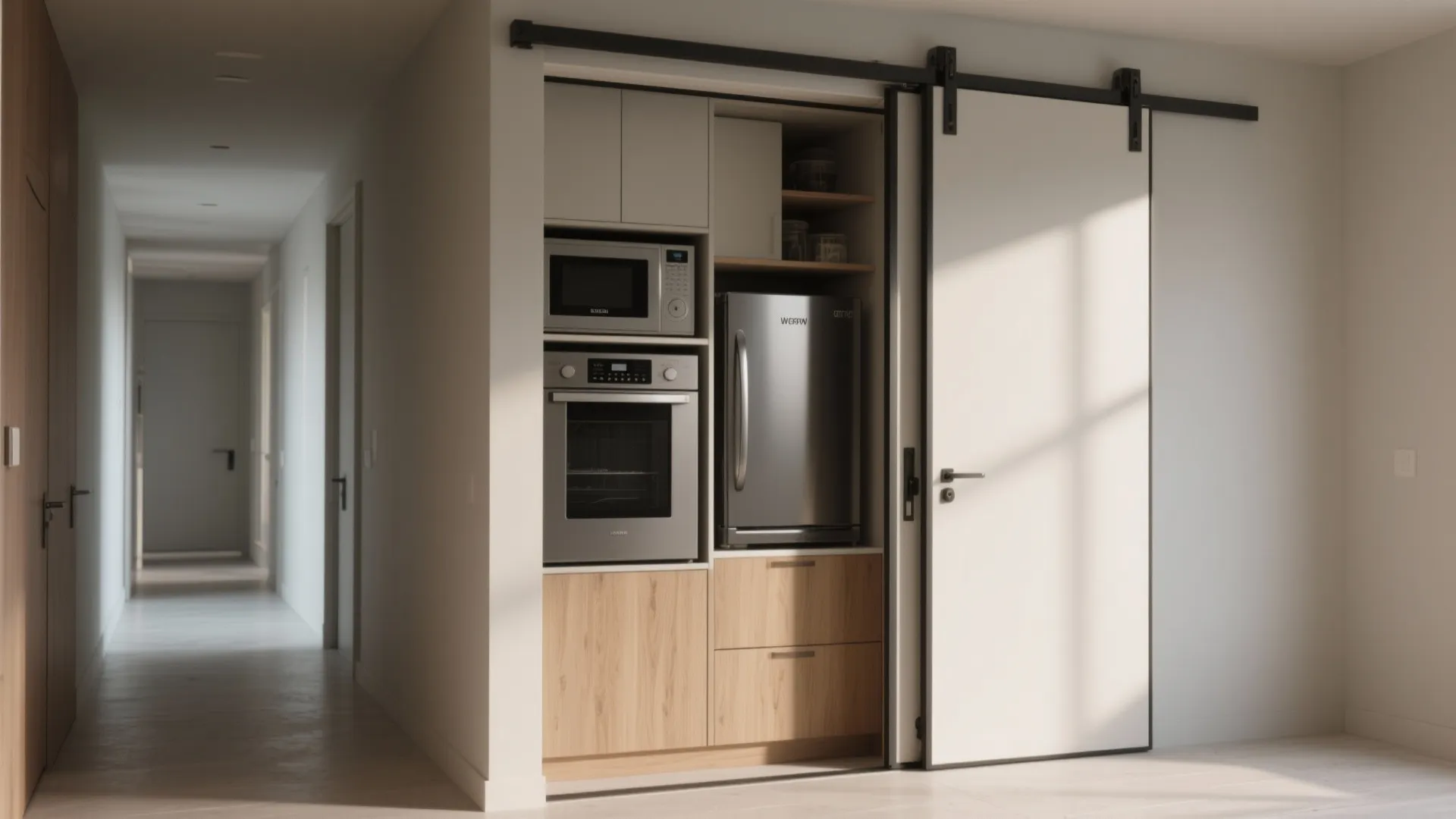 3. Consolidated Utility Nook with Sliding Door