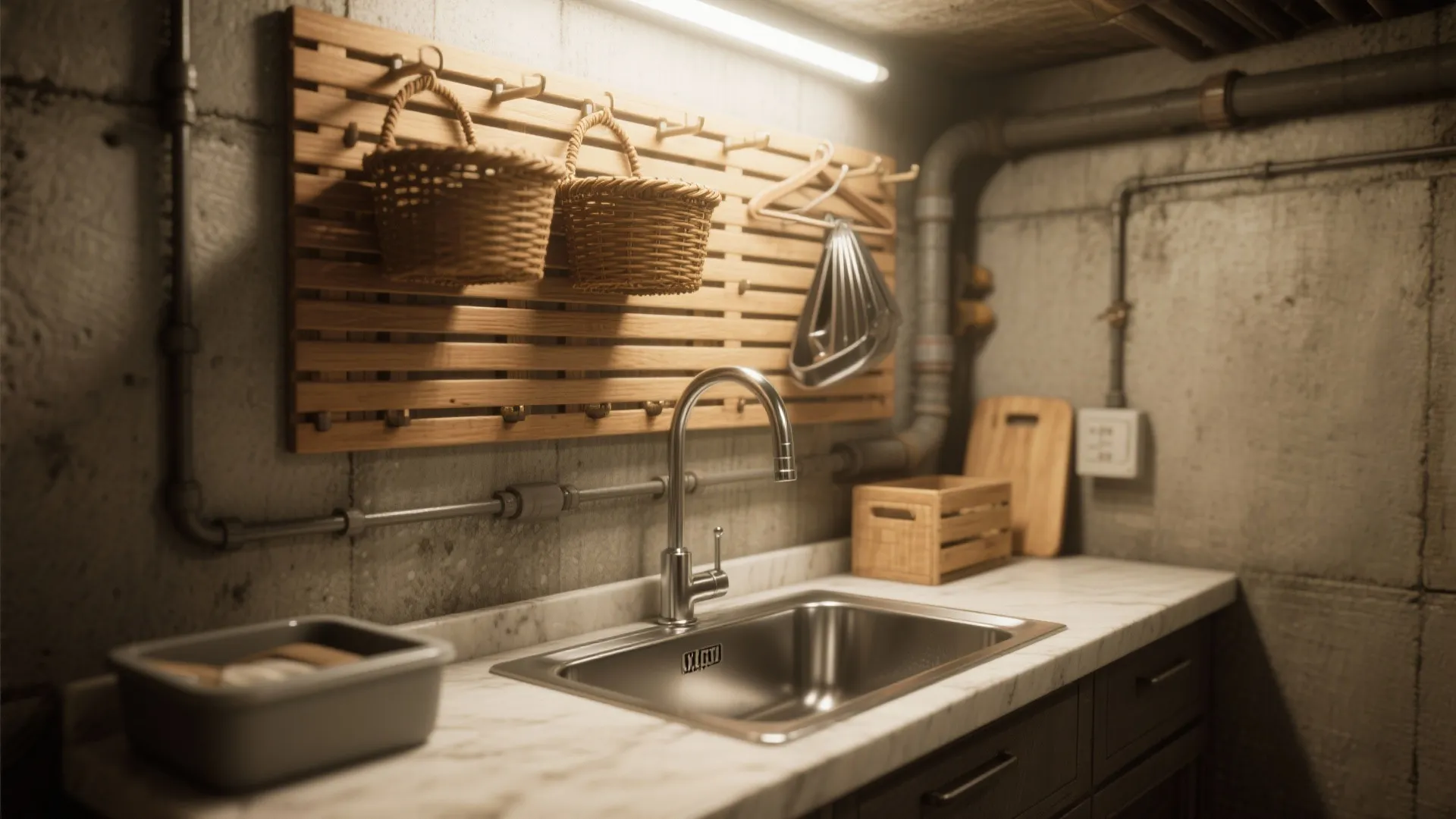 3. Utility sink plus clever storage wall