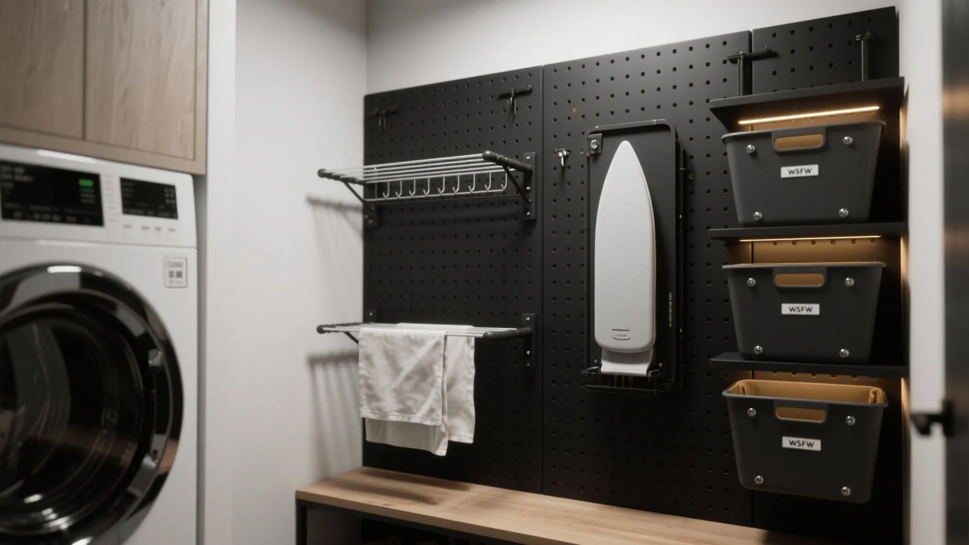 3. Black utility wall with smart vertical storage