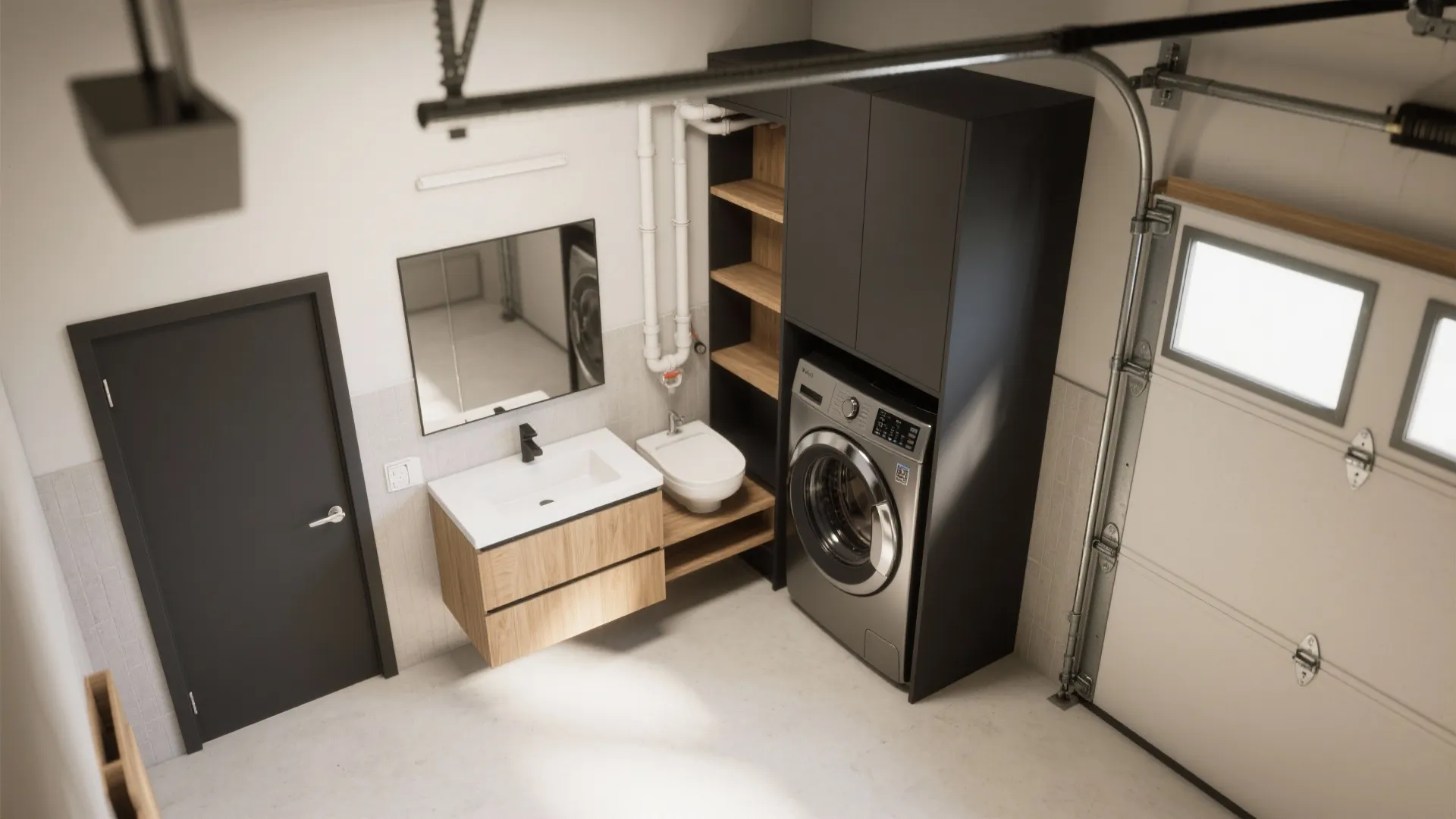 3. Combo utility wall: storage + laundry + vanity