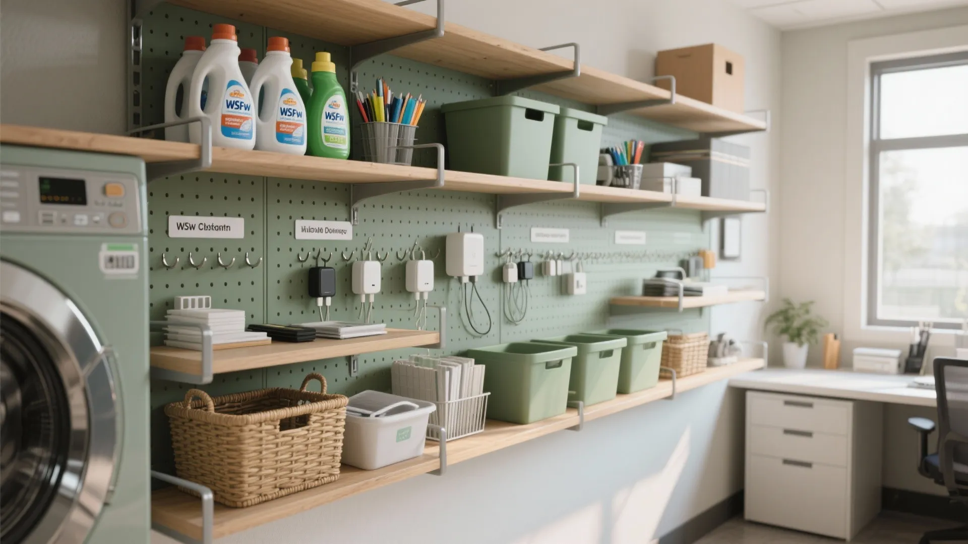 3. Shared Utility Wall with Open Shelving