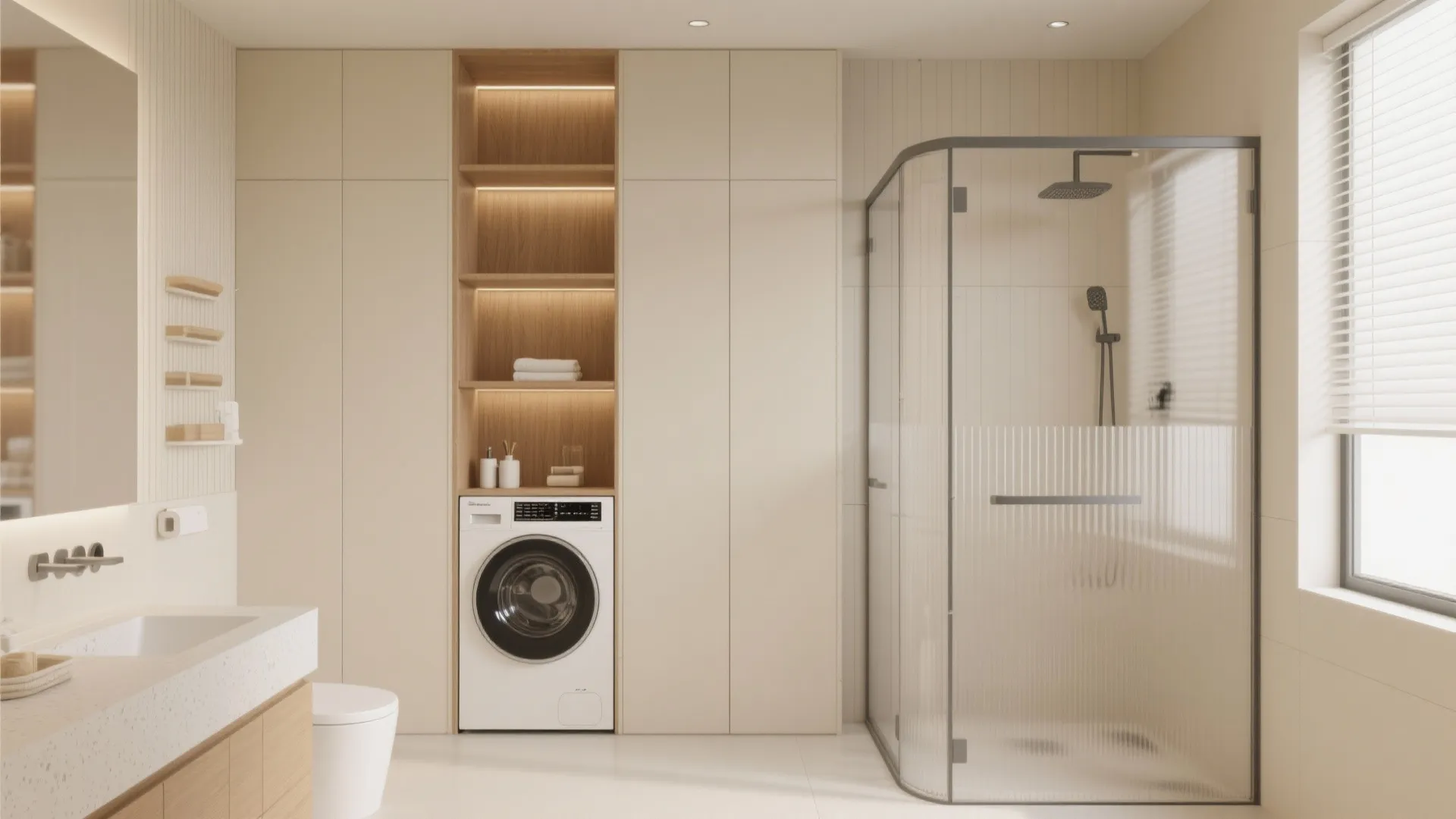 Shower-adjacent waterproof utility wall