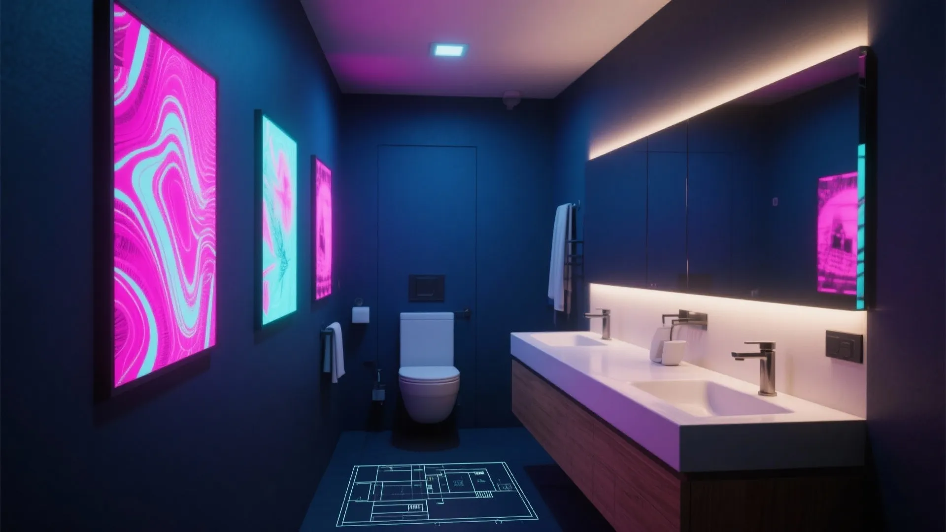 2. Deep matte walls with UV-reactive art