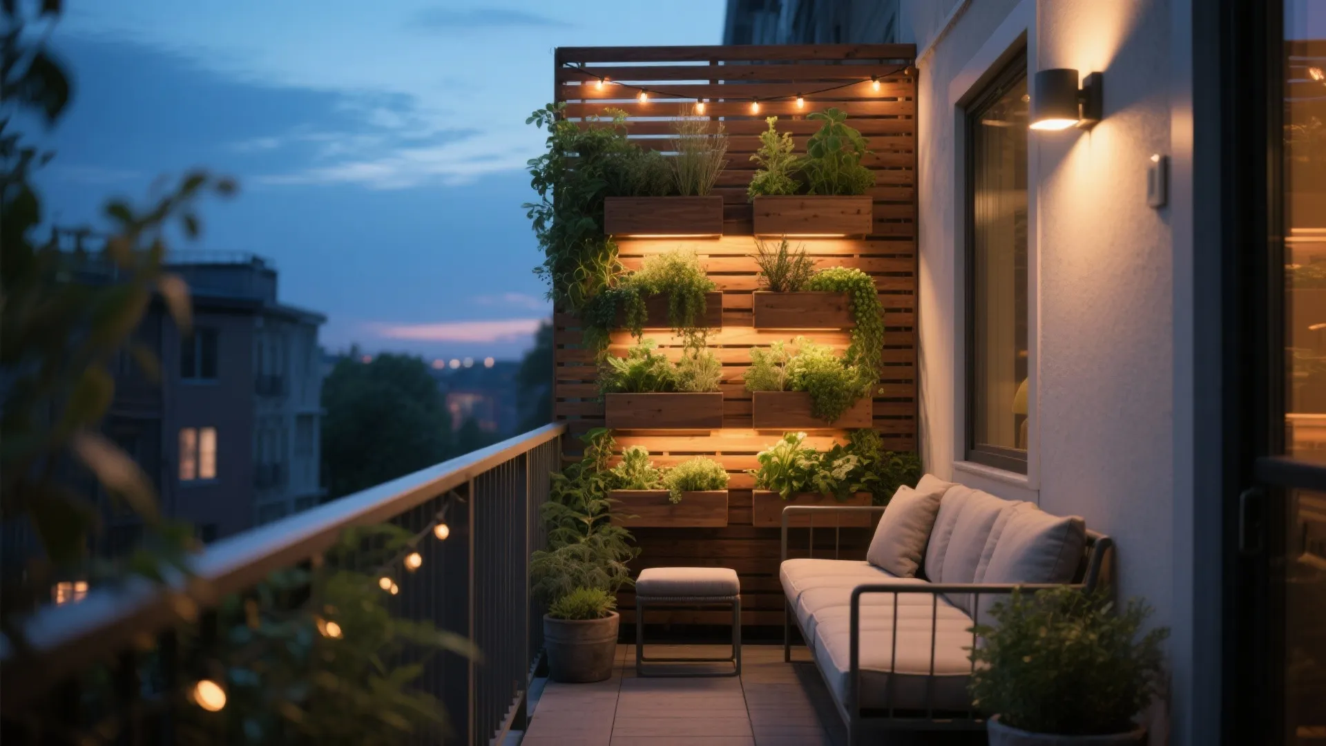 Vertical Garden + Layered Lighting for Day-to-Night Magic
