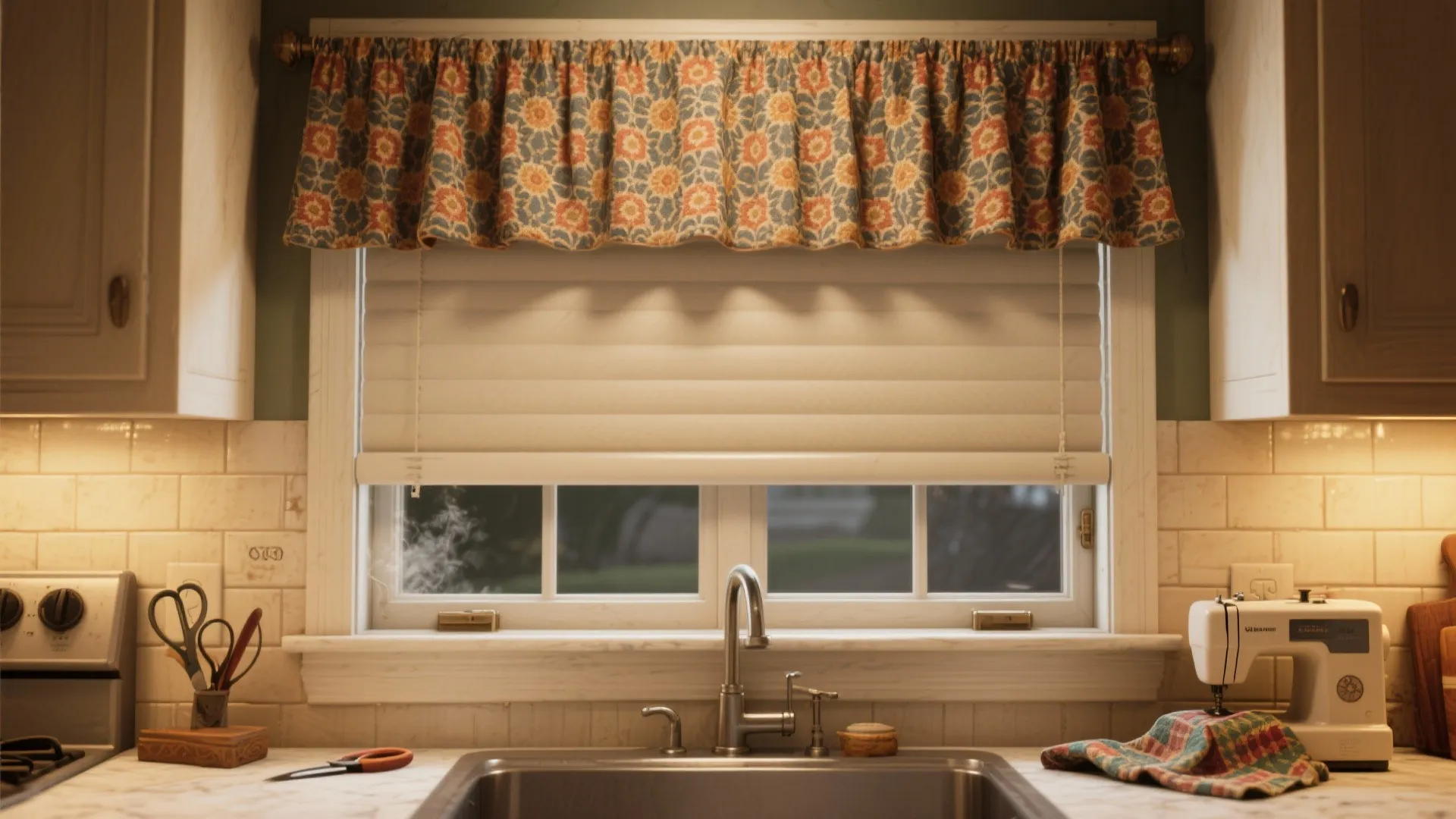 2. Patterned valance plus roller shade
