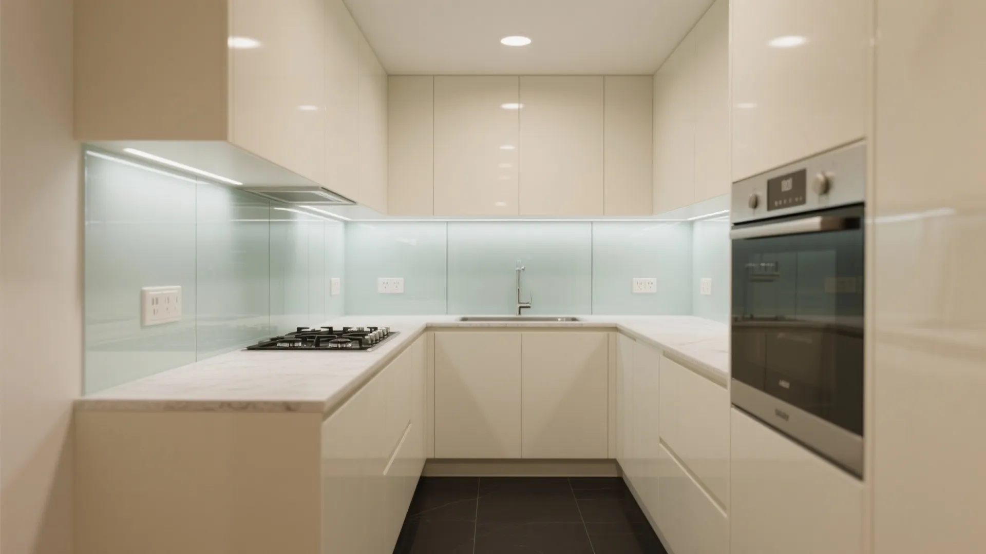 Vanilla Cream Walls + Glass Backsplash