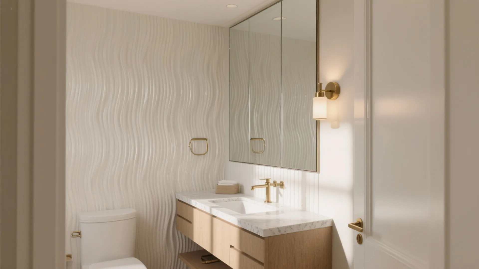1) Sculpted Vanity Wall As a Focal Feature