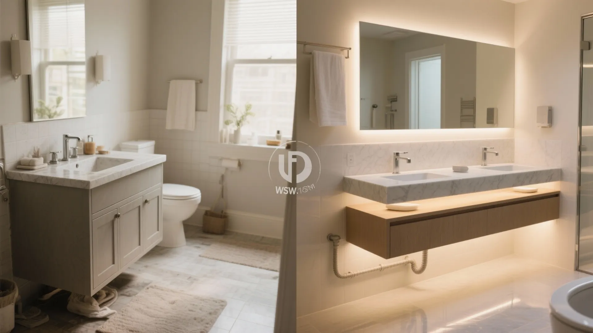 Floating Vanity Counters for Airy, Easy-Clean Bathrooms