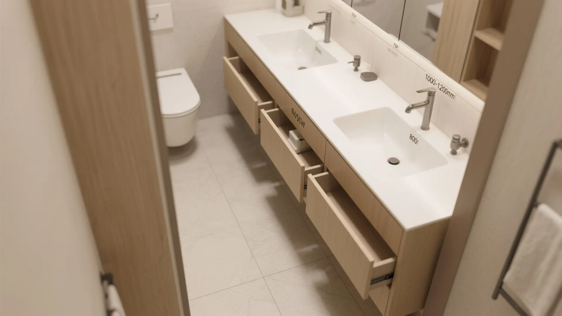 4) Space-smart vanities: wall-hung with integrated drawers