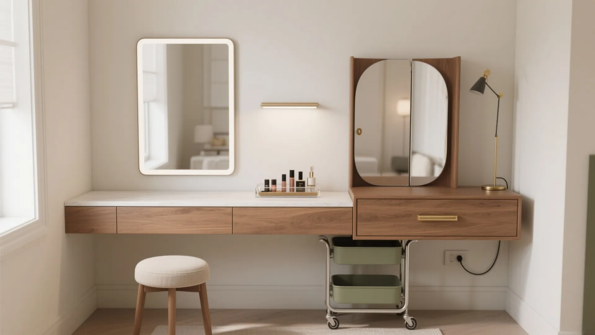 Vanity-Workstation Hybrid with Hidden Storage