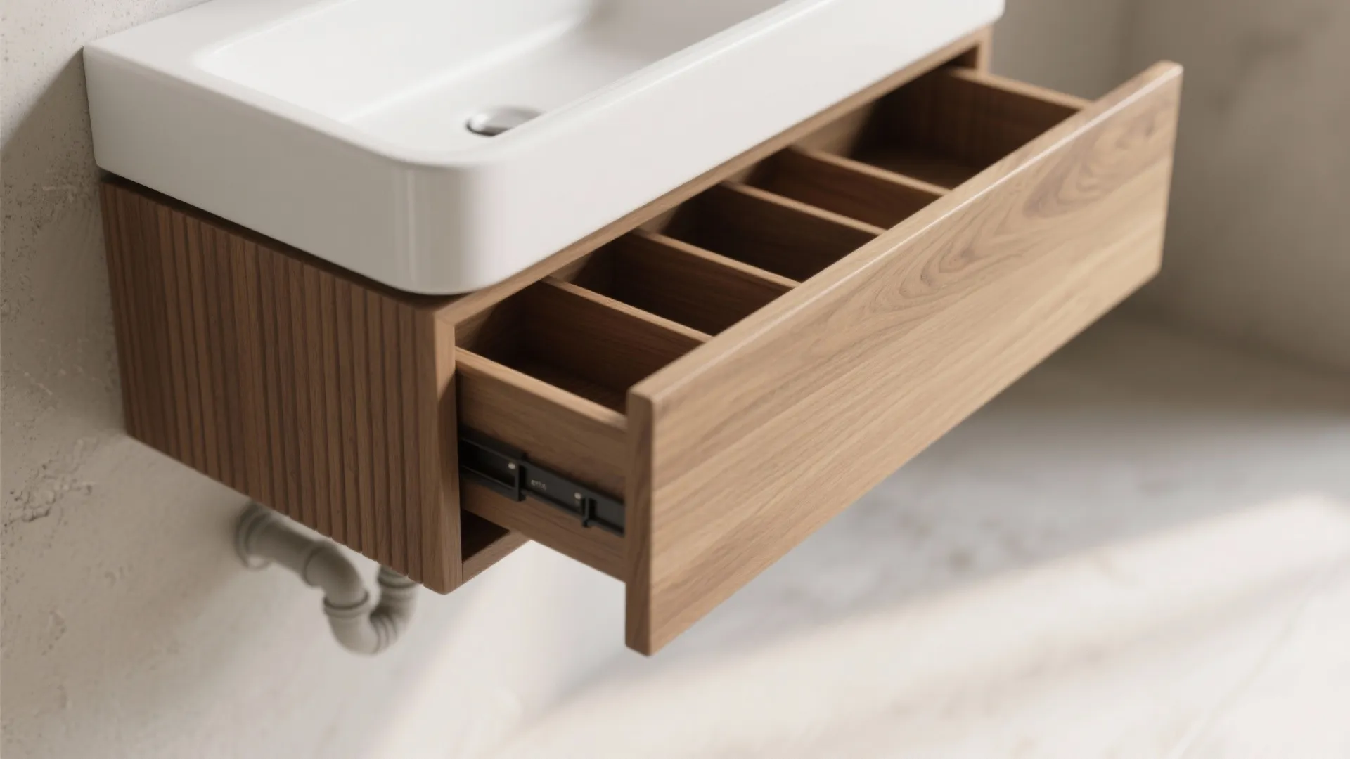 Wall-hung vanity with hidden storage