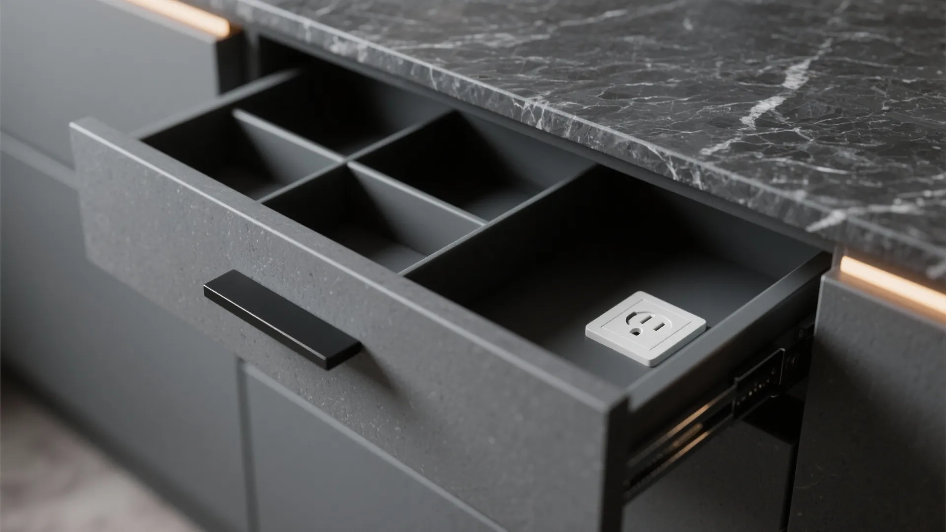 Dark Stone Vanity with Integrated Storage