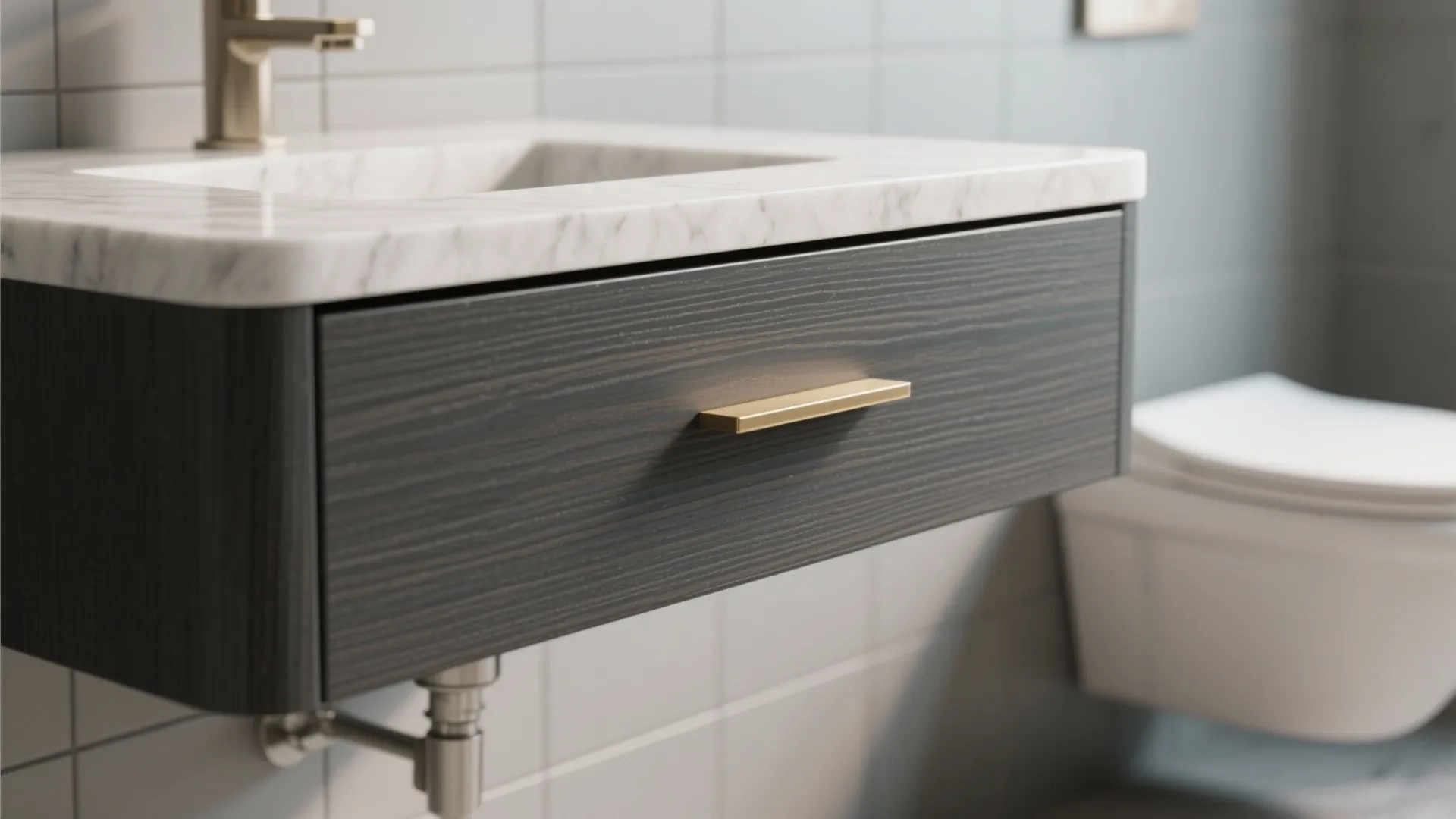 Floating vanity with wall-hung WC