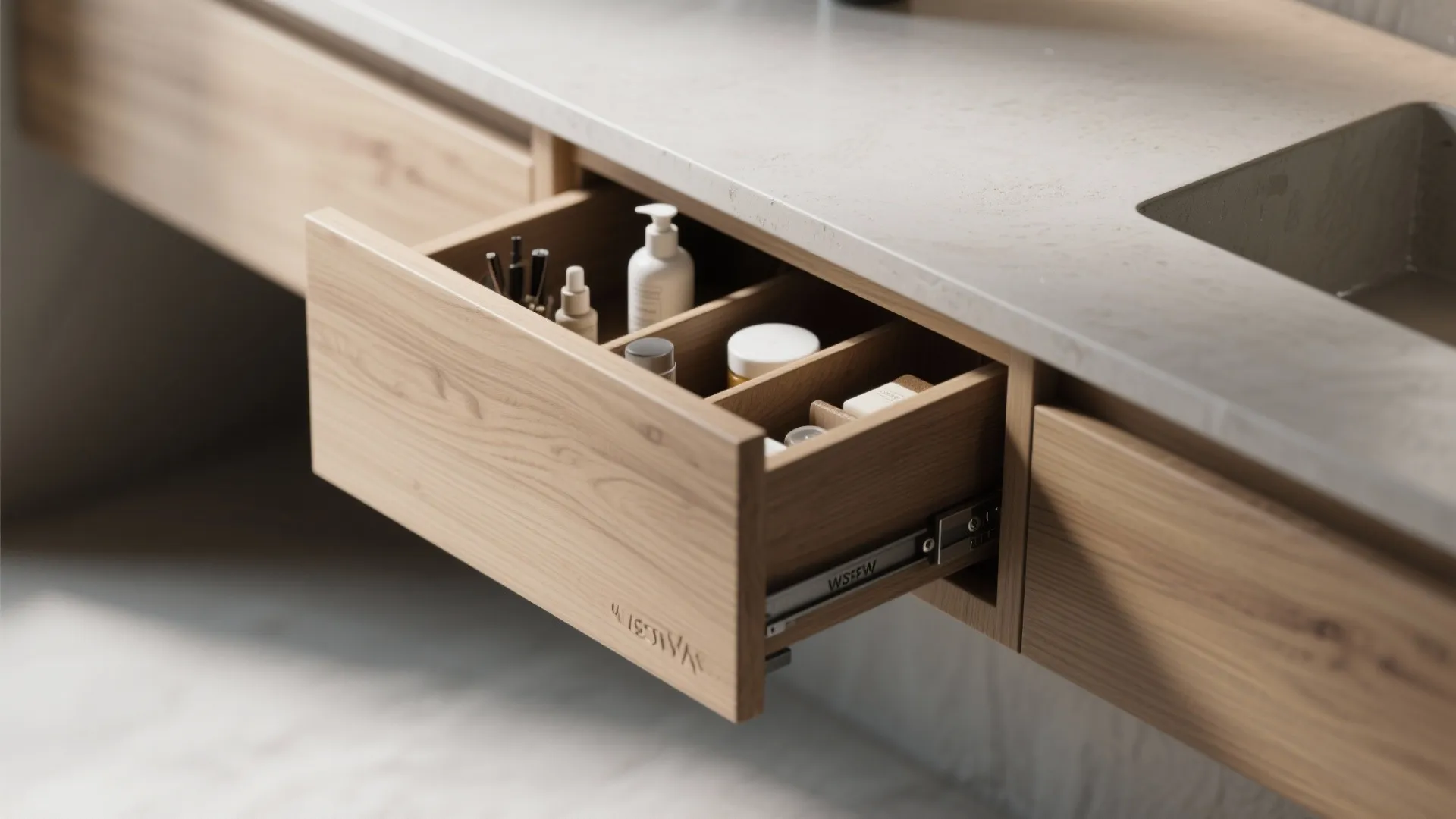 Wall-hung vanity with integrated storage