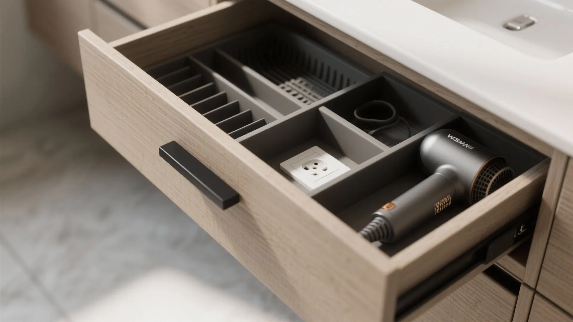 Wall-hung vanity with integrated storage