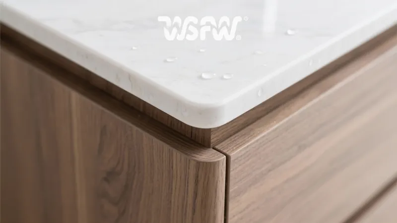 Modern Kitchen Countertop with Marble Finish & Wood Cabinetry