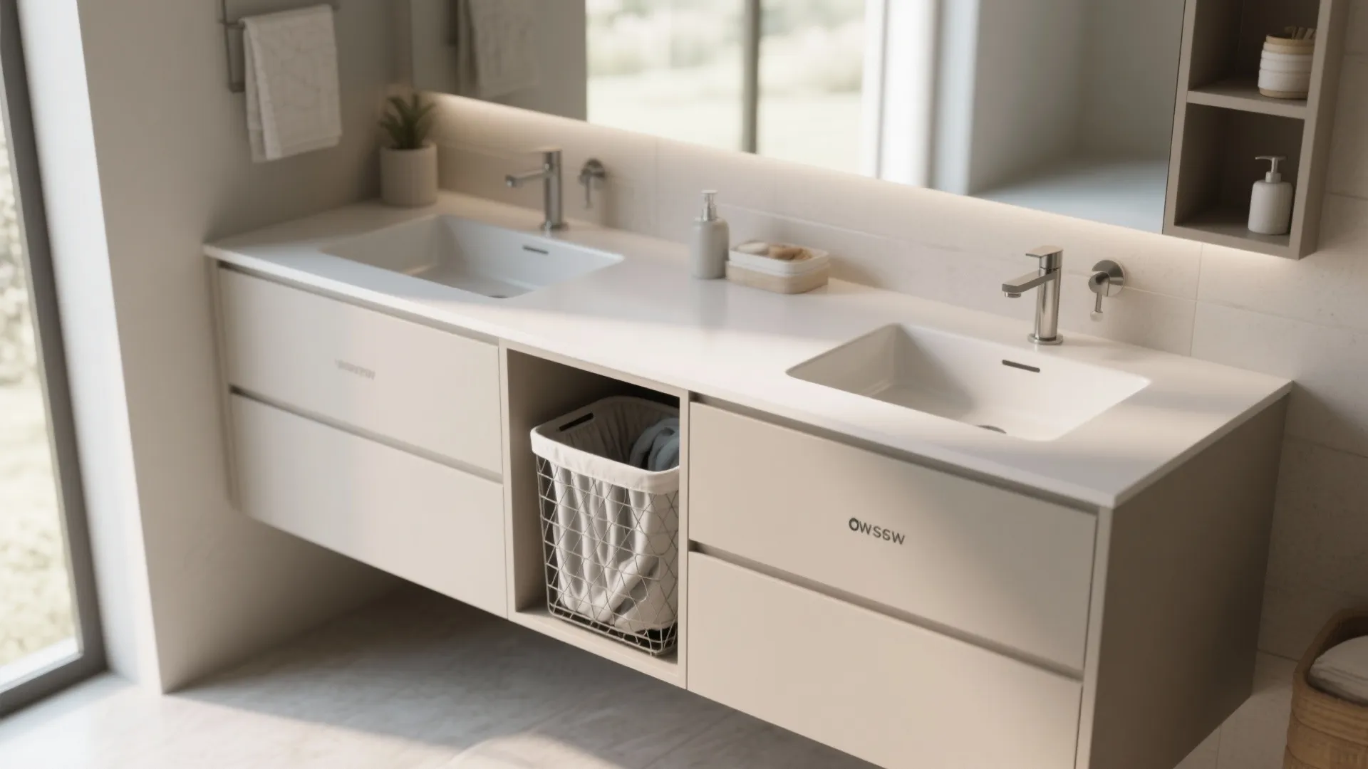 6. Vanity with Built-in Laundry Hamper