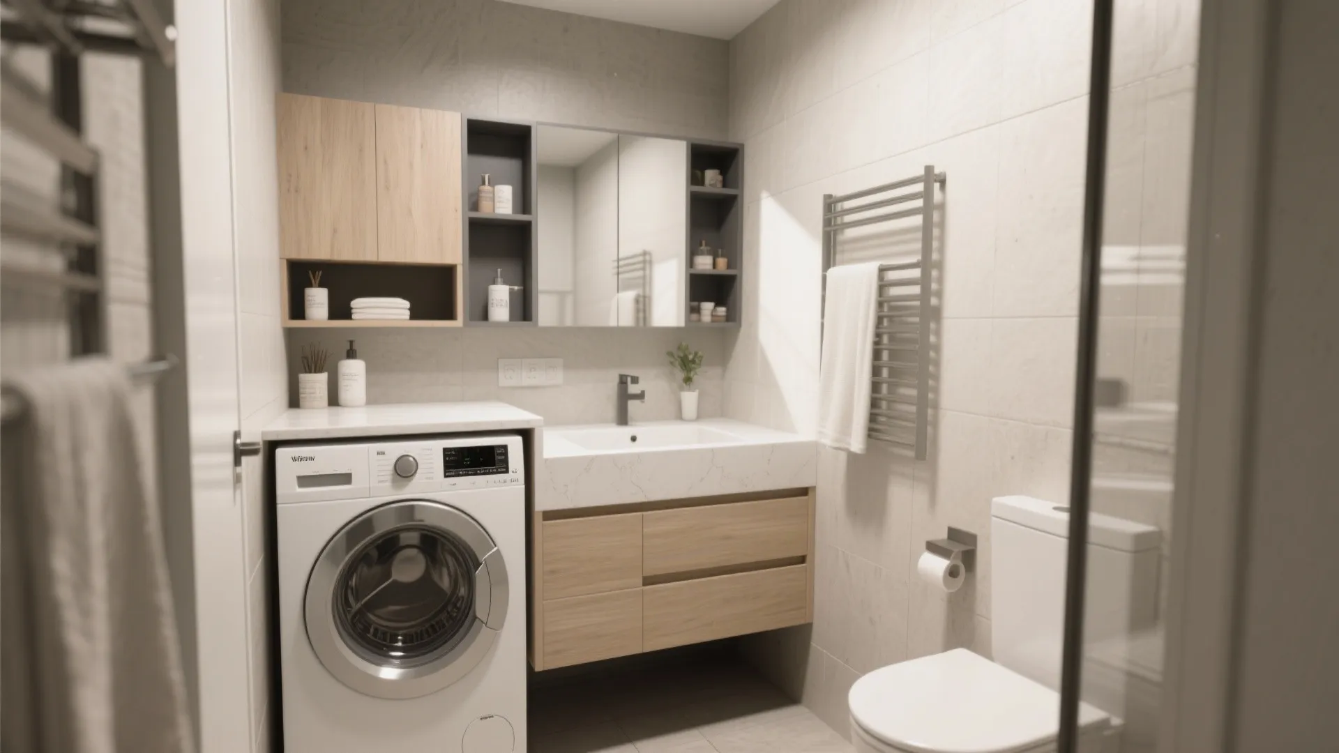 8. Vanity with Built-in Laundry Nook