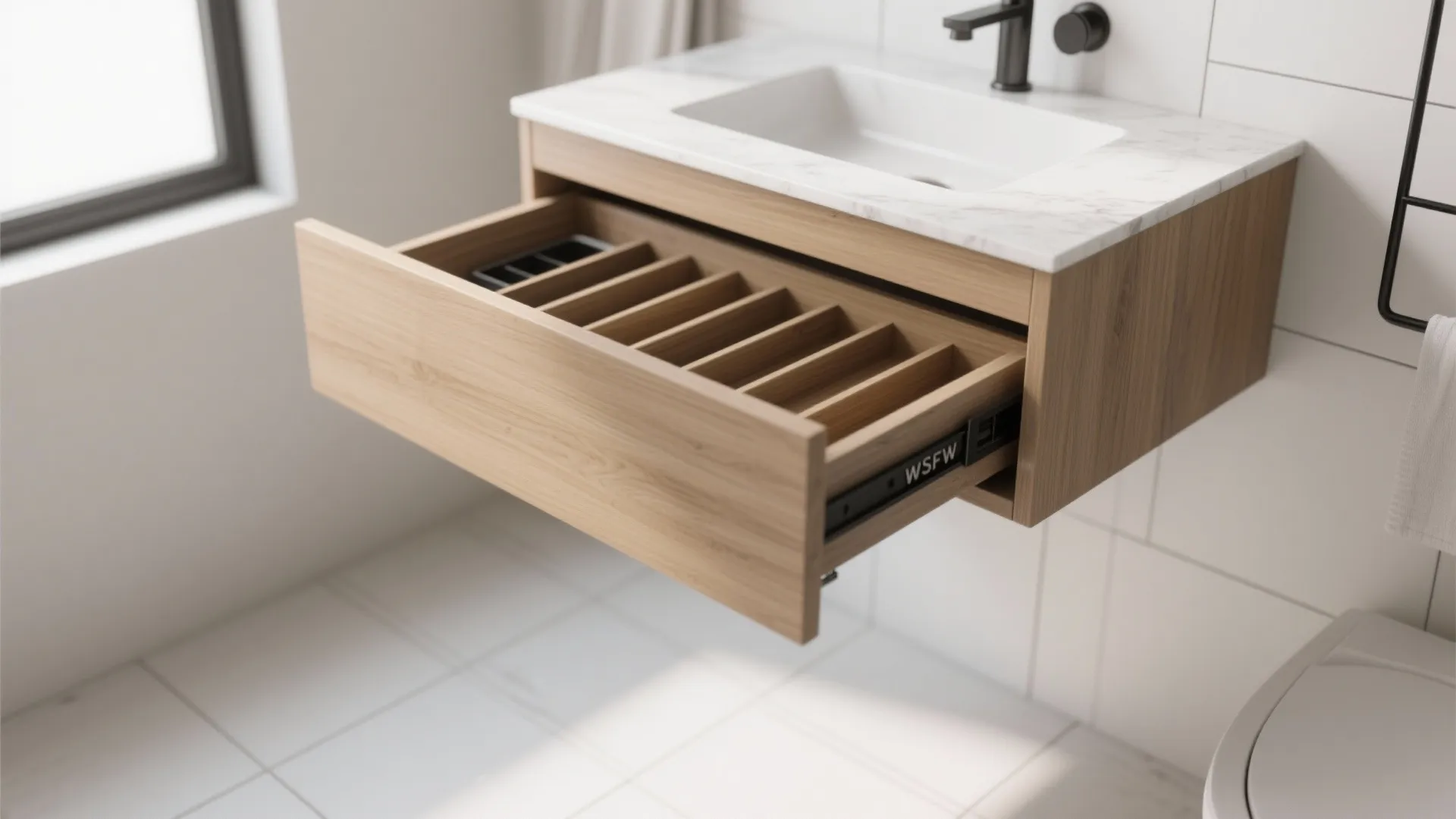 Wall-hung vanity with integrated storage