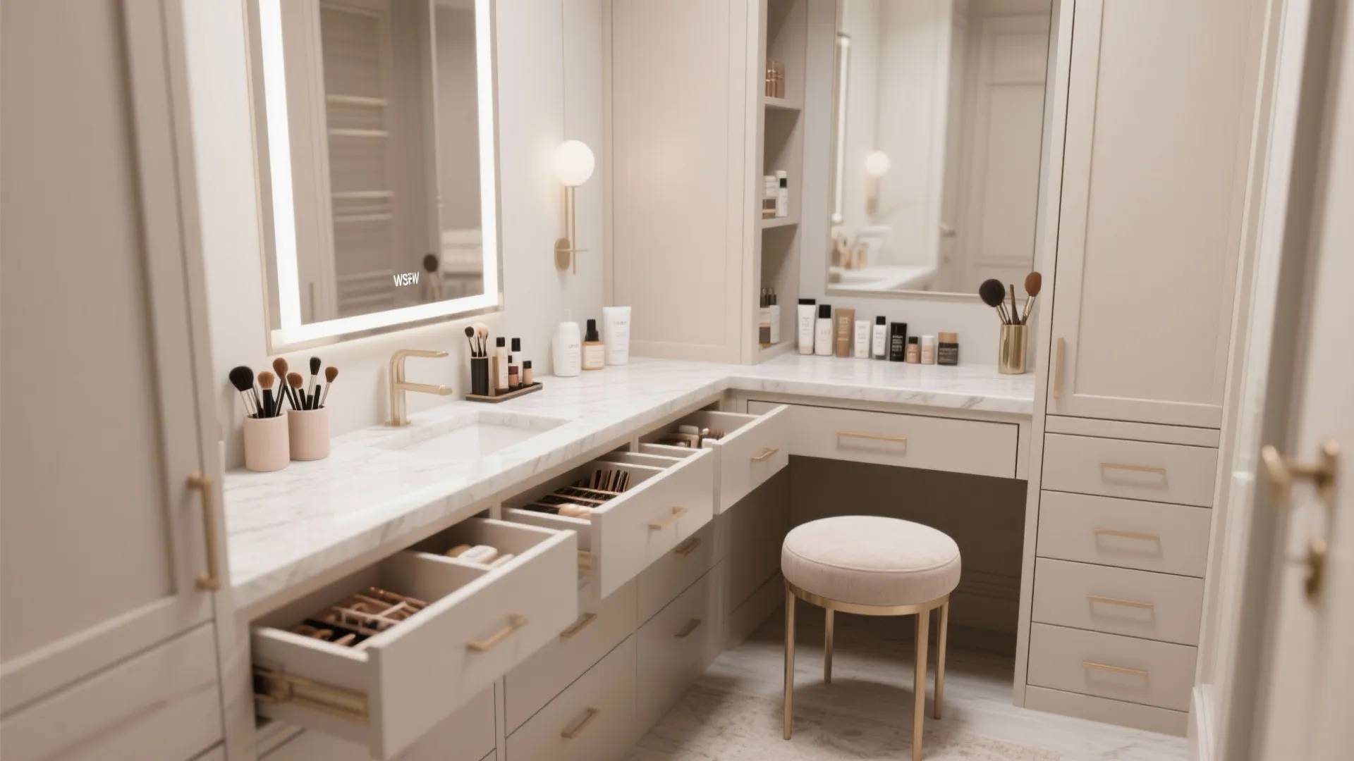 10. Built-In Vanity + Makeup Table