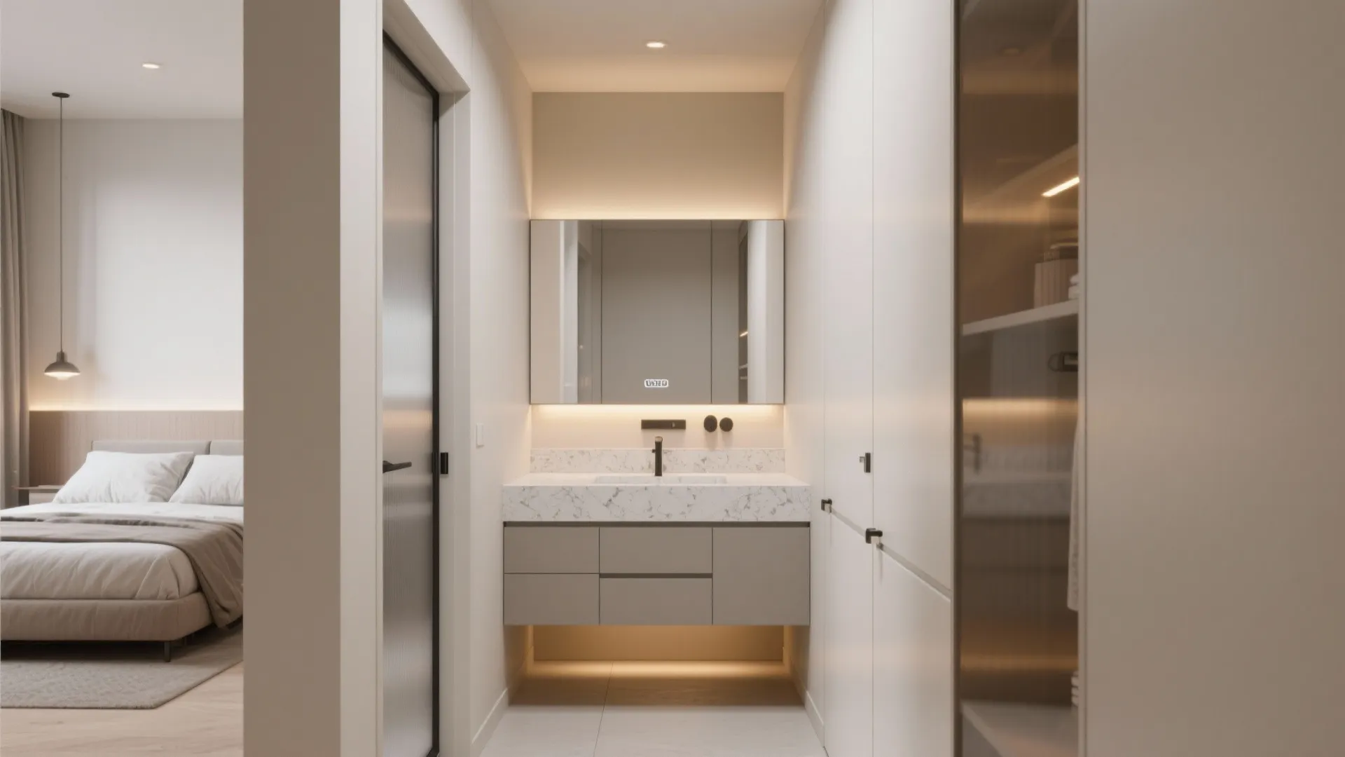 Hotel-Style Vanity Niche with Pocket Door