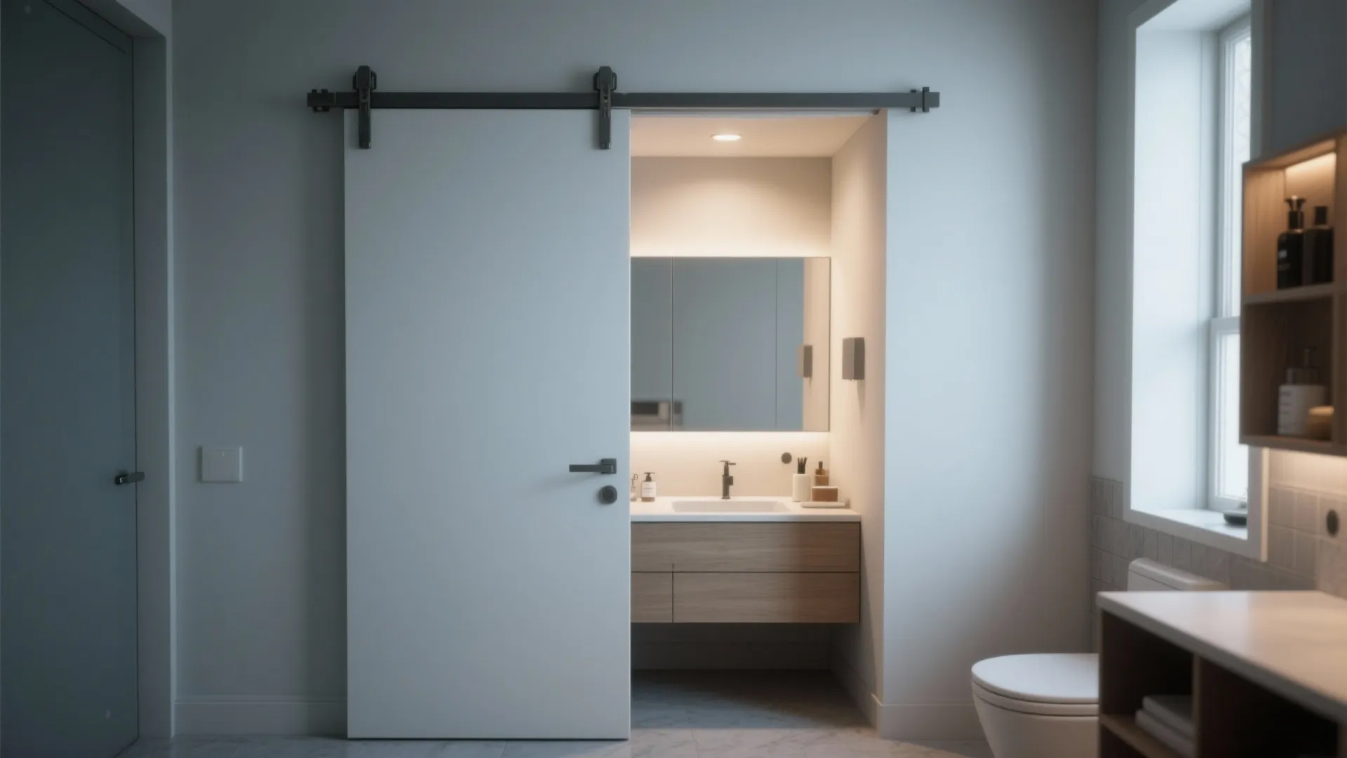 5. Vanity nook with sliding or pocket door