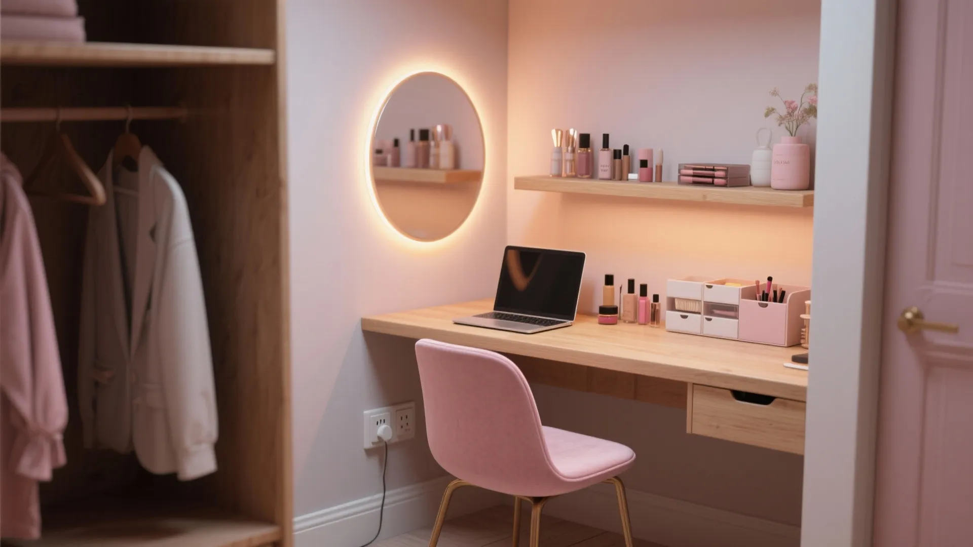 2. Compact Vanity Nook That Doubles as a Desk
