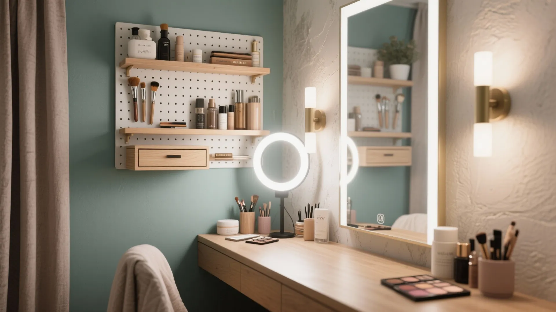 3. Vanity nook with layered vertical storage