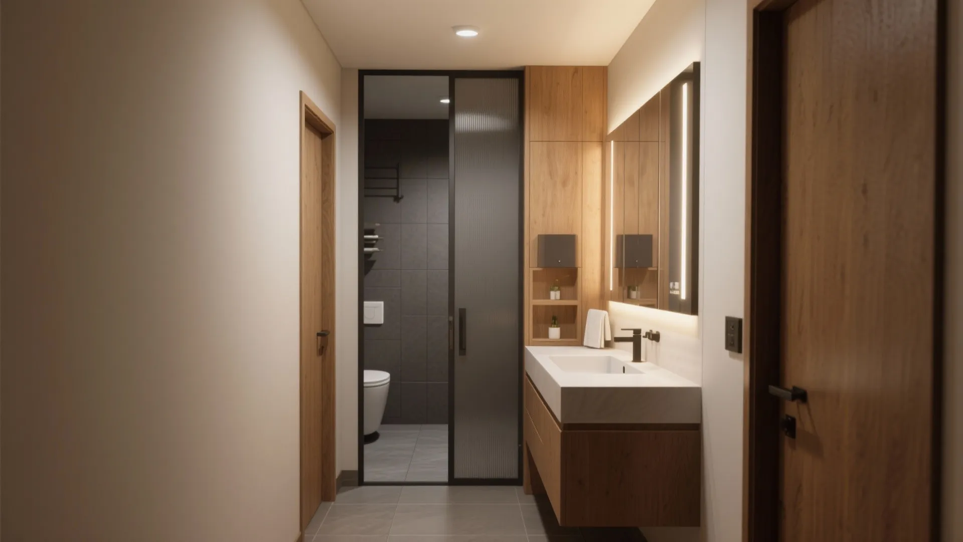 5) Wet–dry bathroom logic and traffic that just makes sense