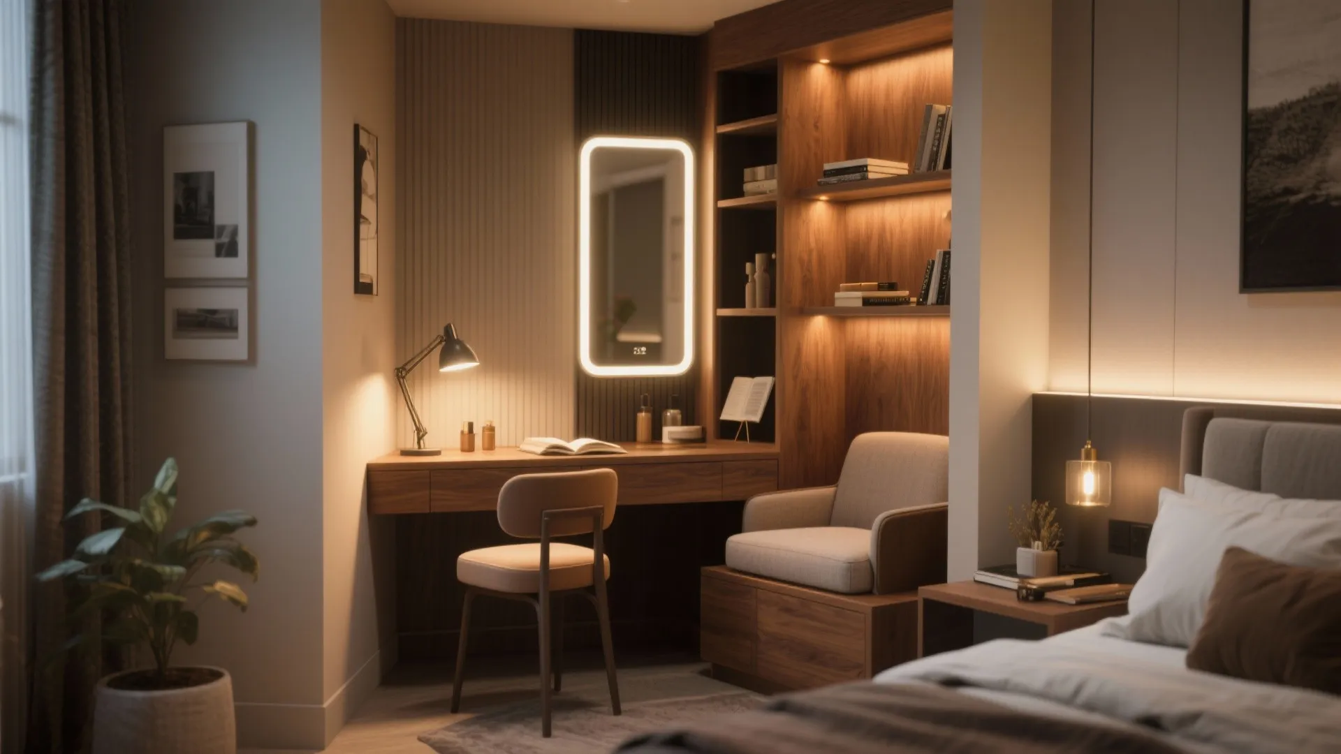 5. Integrated vanity or reading alcove with focused lighting