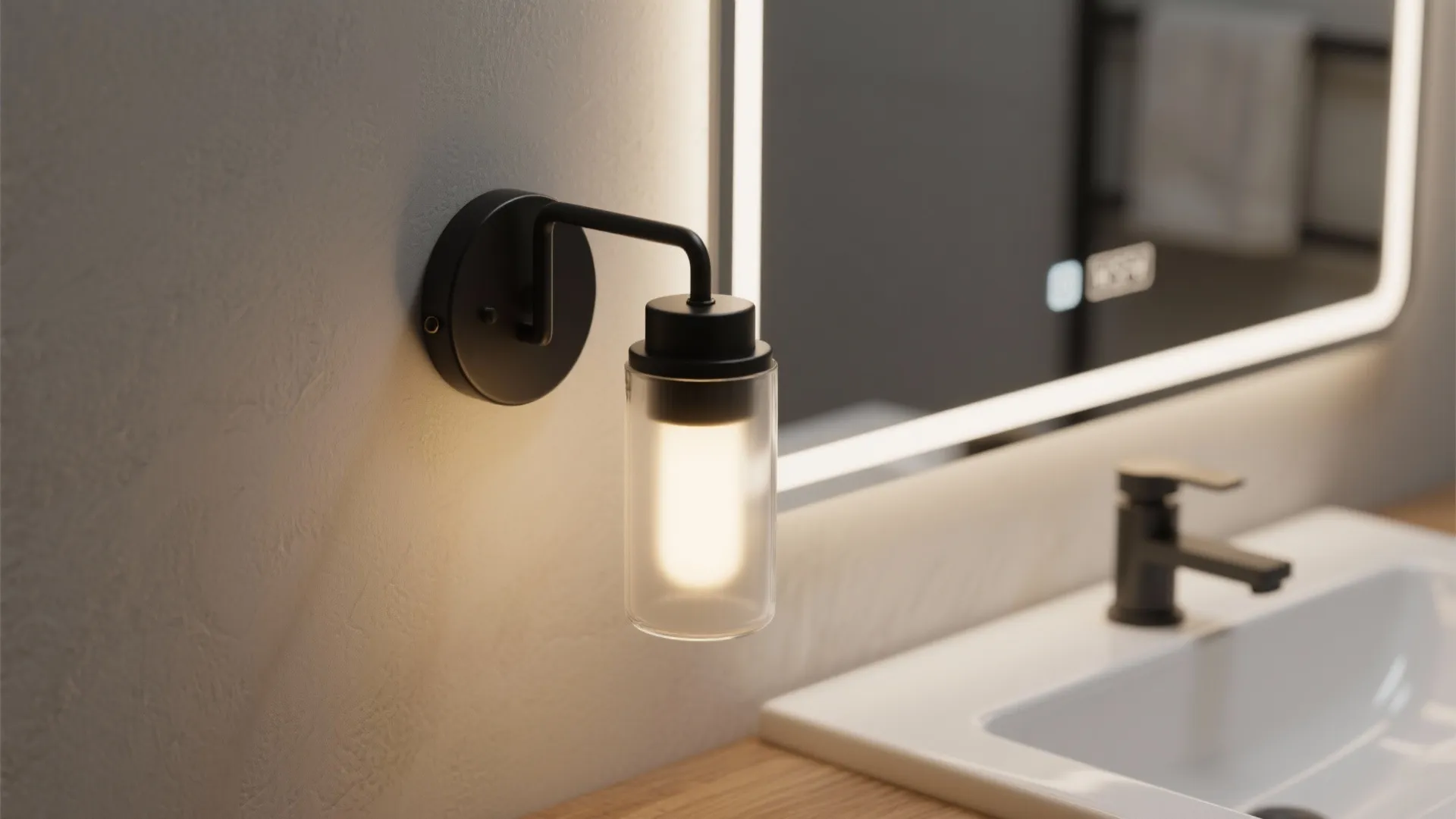 1. Matte black vanity lights for crisp grooming