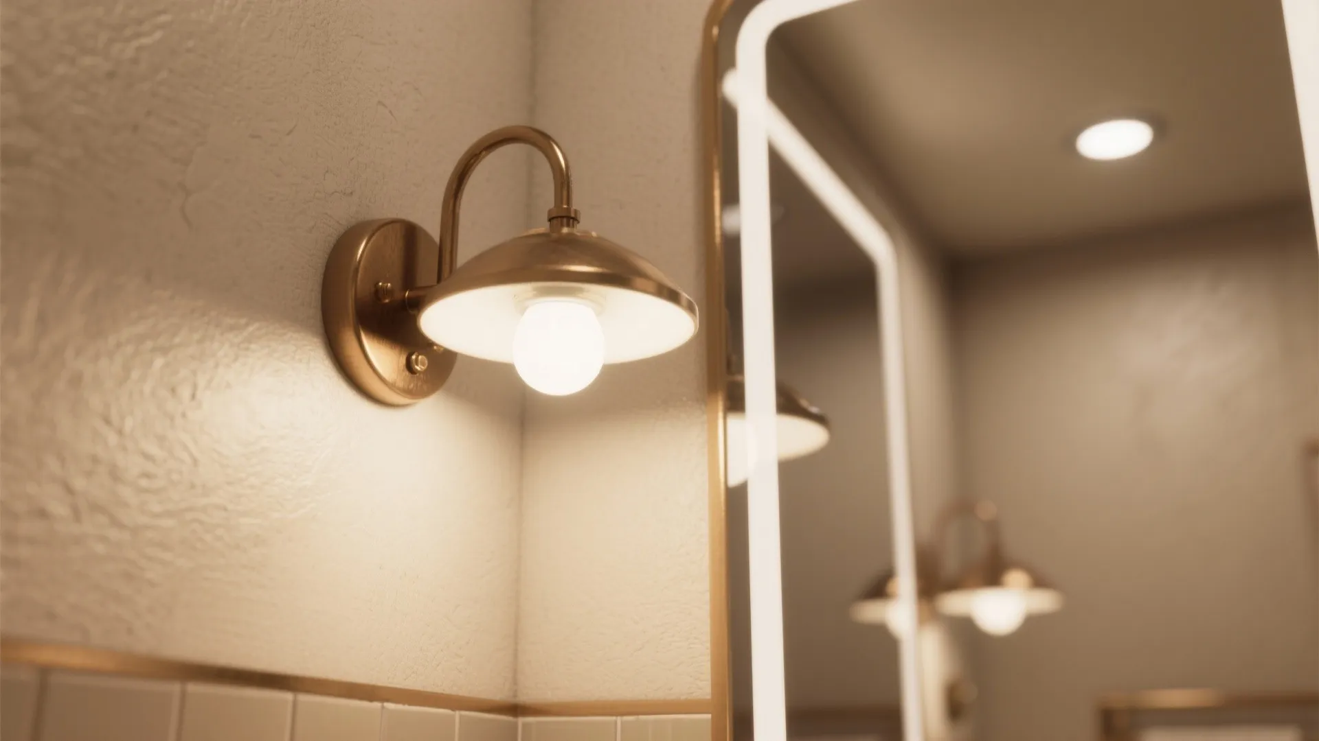 1. Layered lighting with a statement vanity fixture