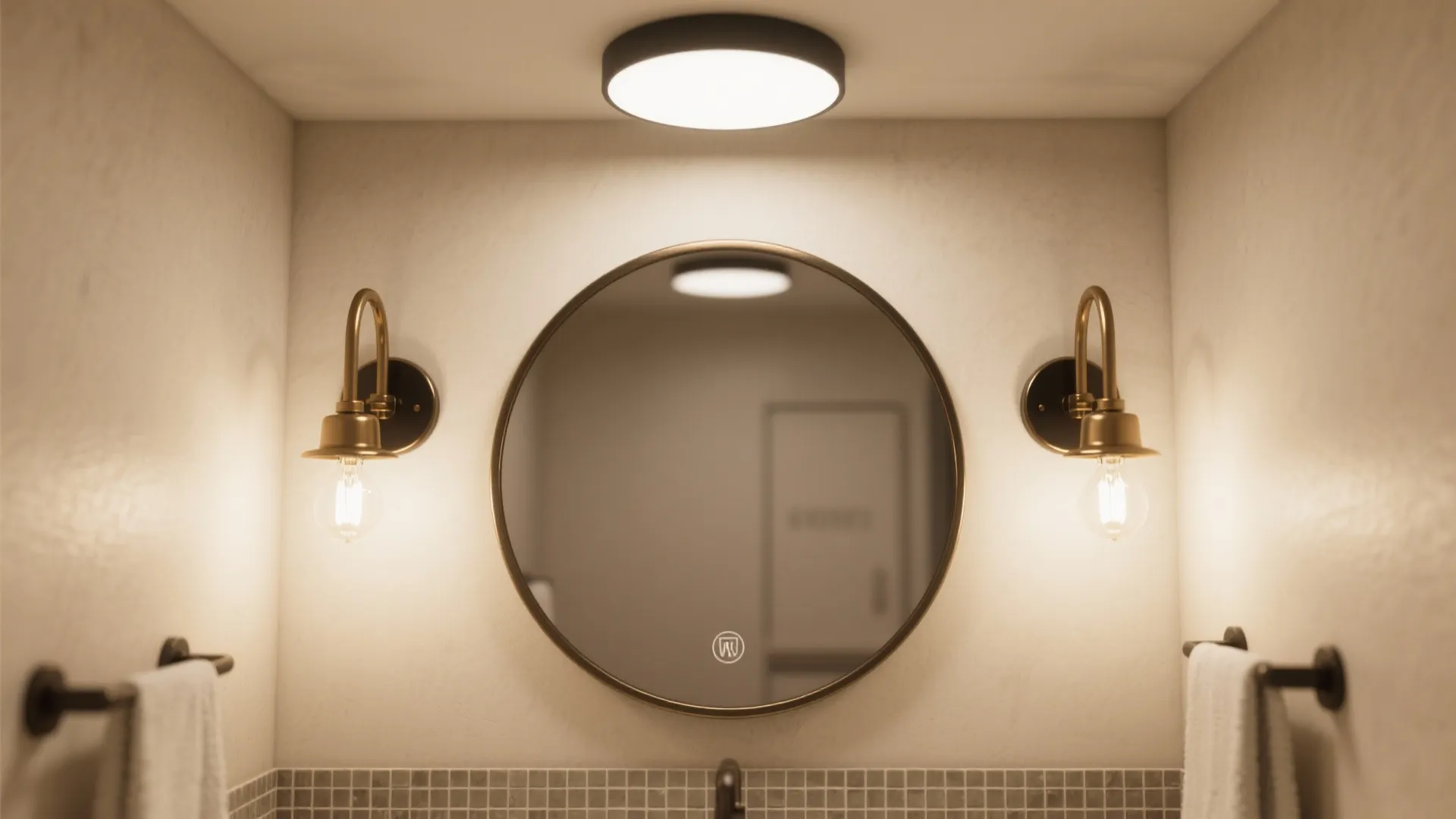 1. Layered lighting with vanity pair and ceiling flush