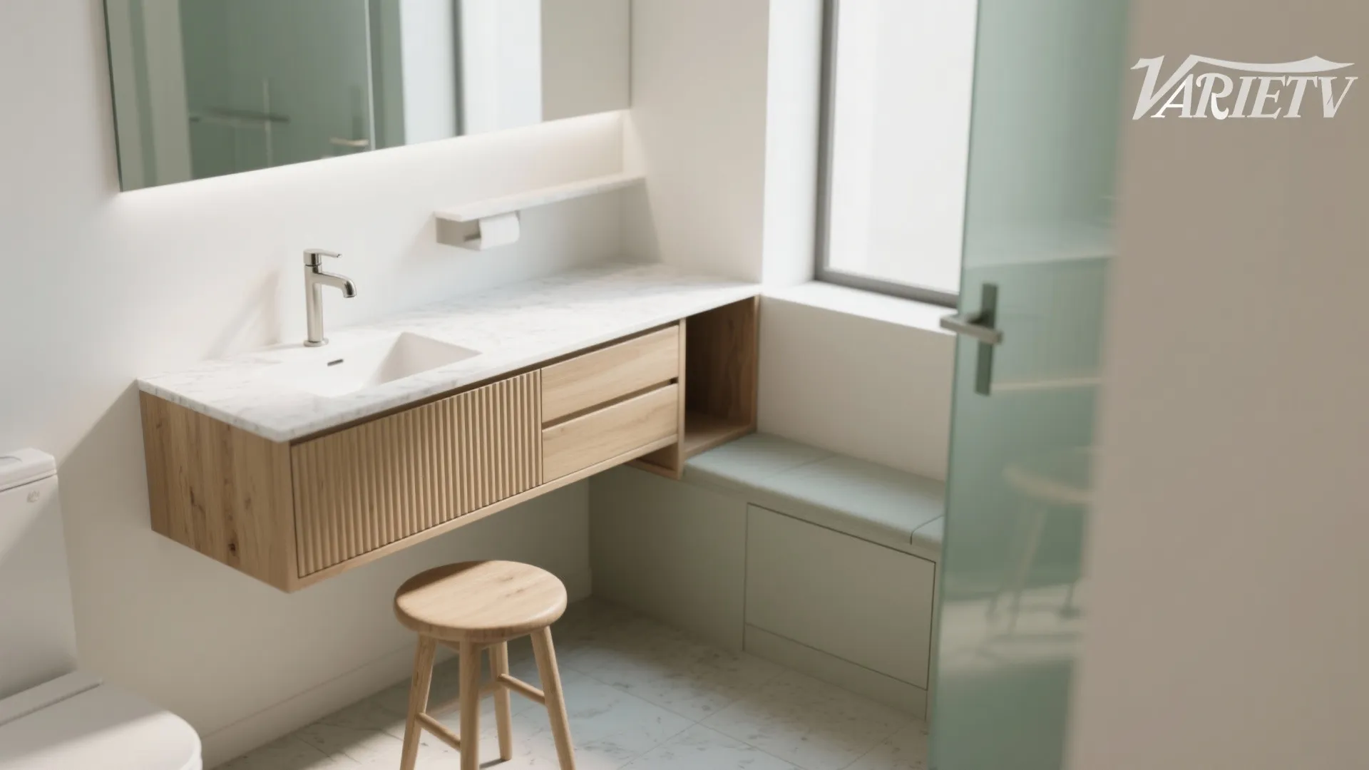 Floating vanity with a slim seat niche