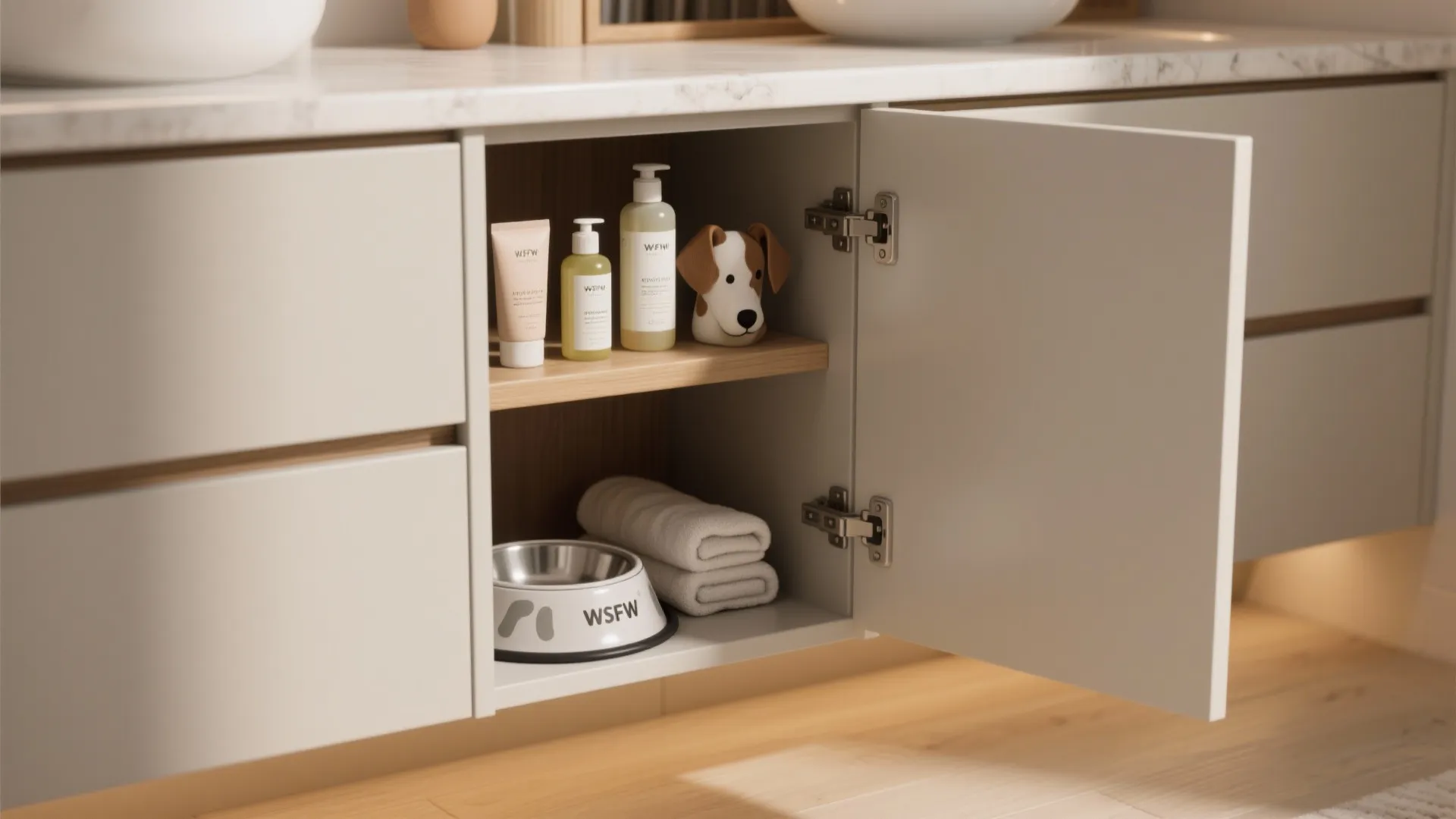 2. Pet-Proof Storage Behind Vanity Panels