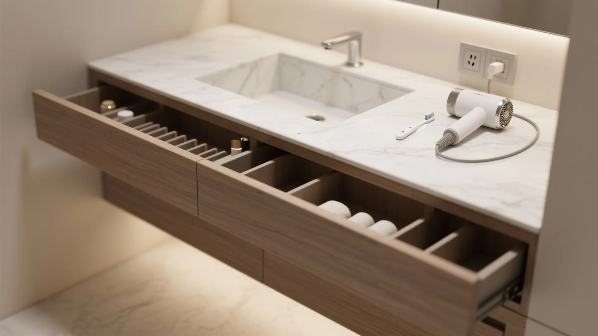 Minimalist vanity storage that hides the chaos