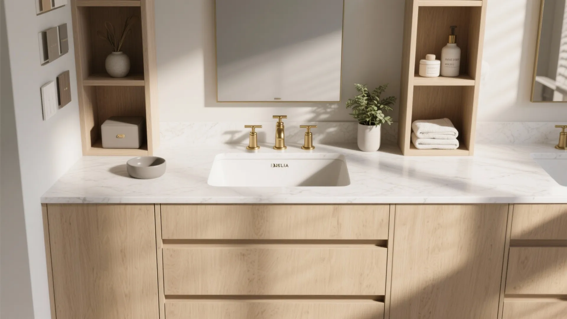 3. Vanity with Built-In Storage Flanking the Faucet