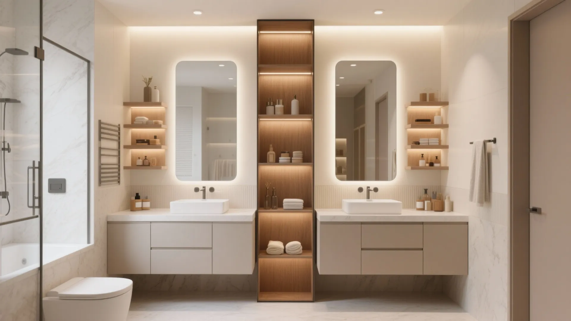 3. Shared Storage Tower Between Vanities