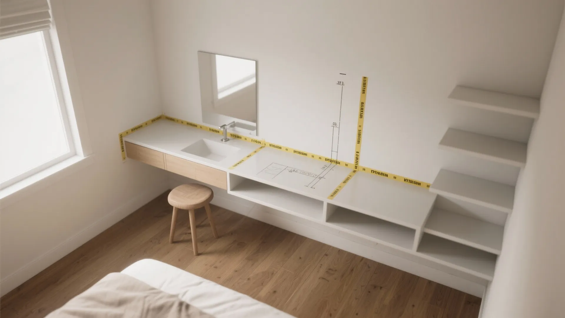 1) Floating Vanity Shelf with Flip-Up Mirror